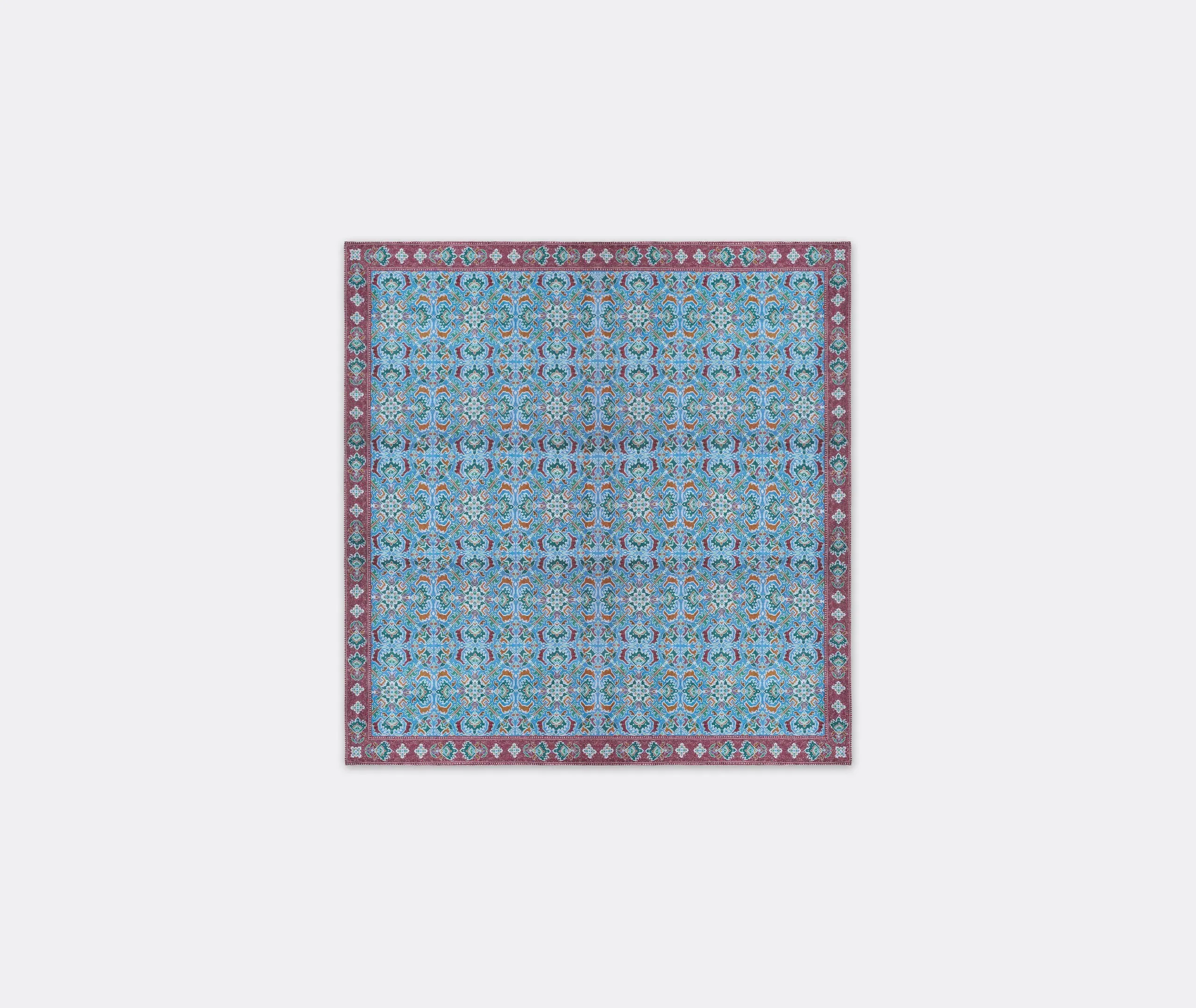 Square Tablecloth with Arabesque Pattern - Blue, Linen