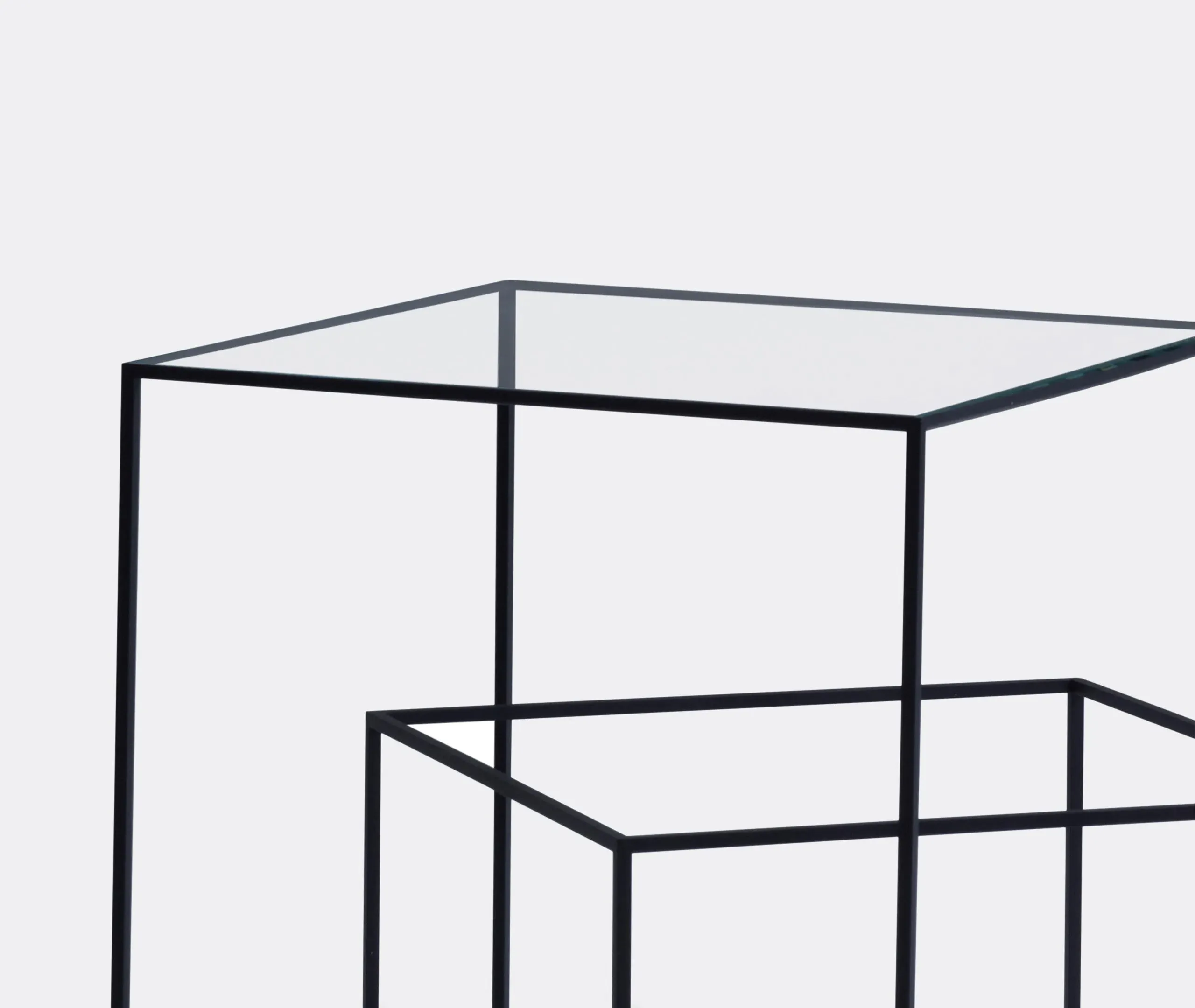 L-Shaped Coffee Table - Black, Metal & Glass