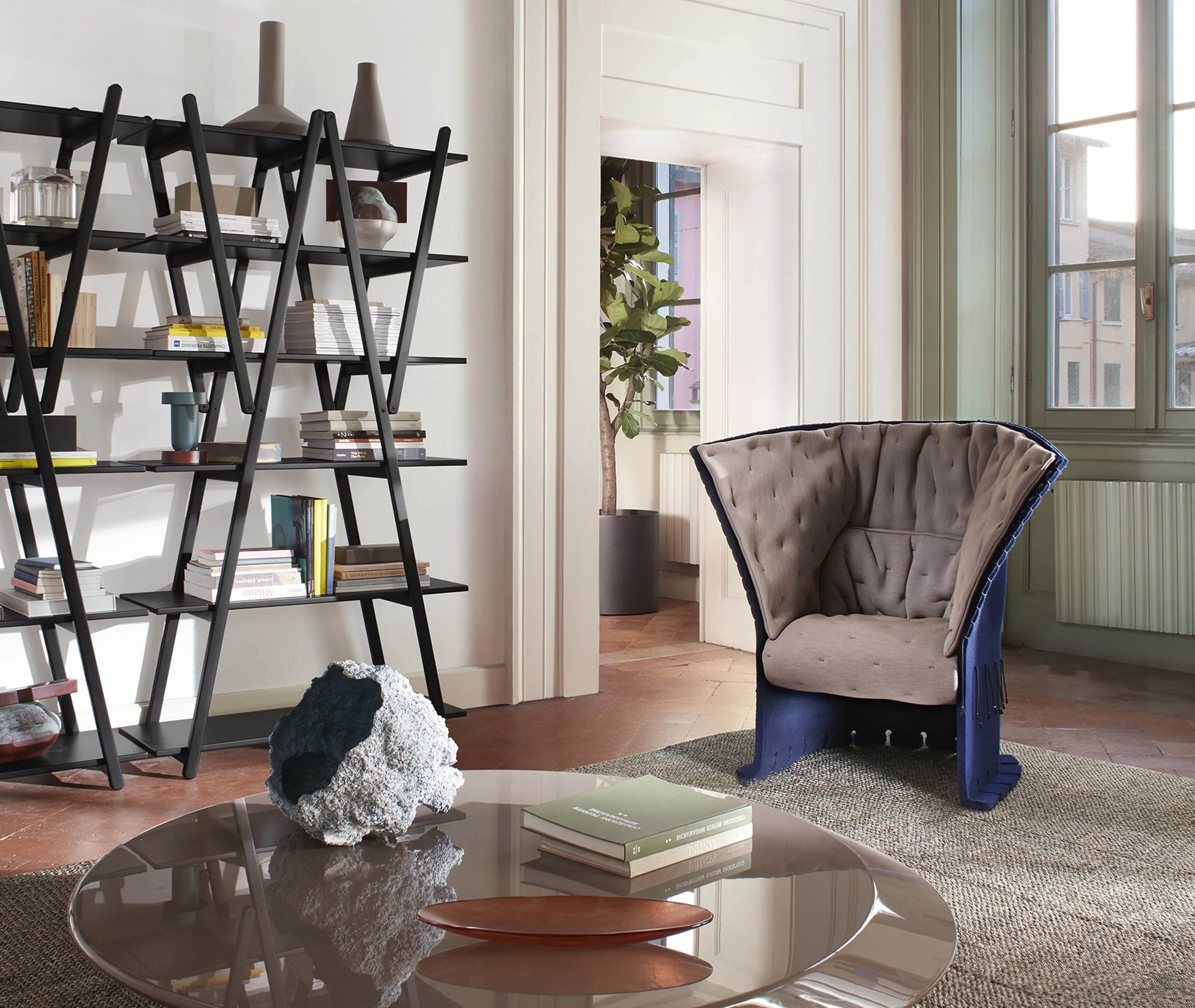 6-Shelf Bookcase with Diagonal Bracing - Black, Beech