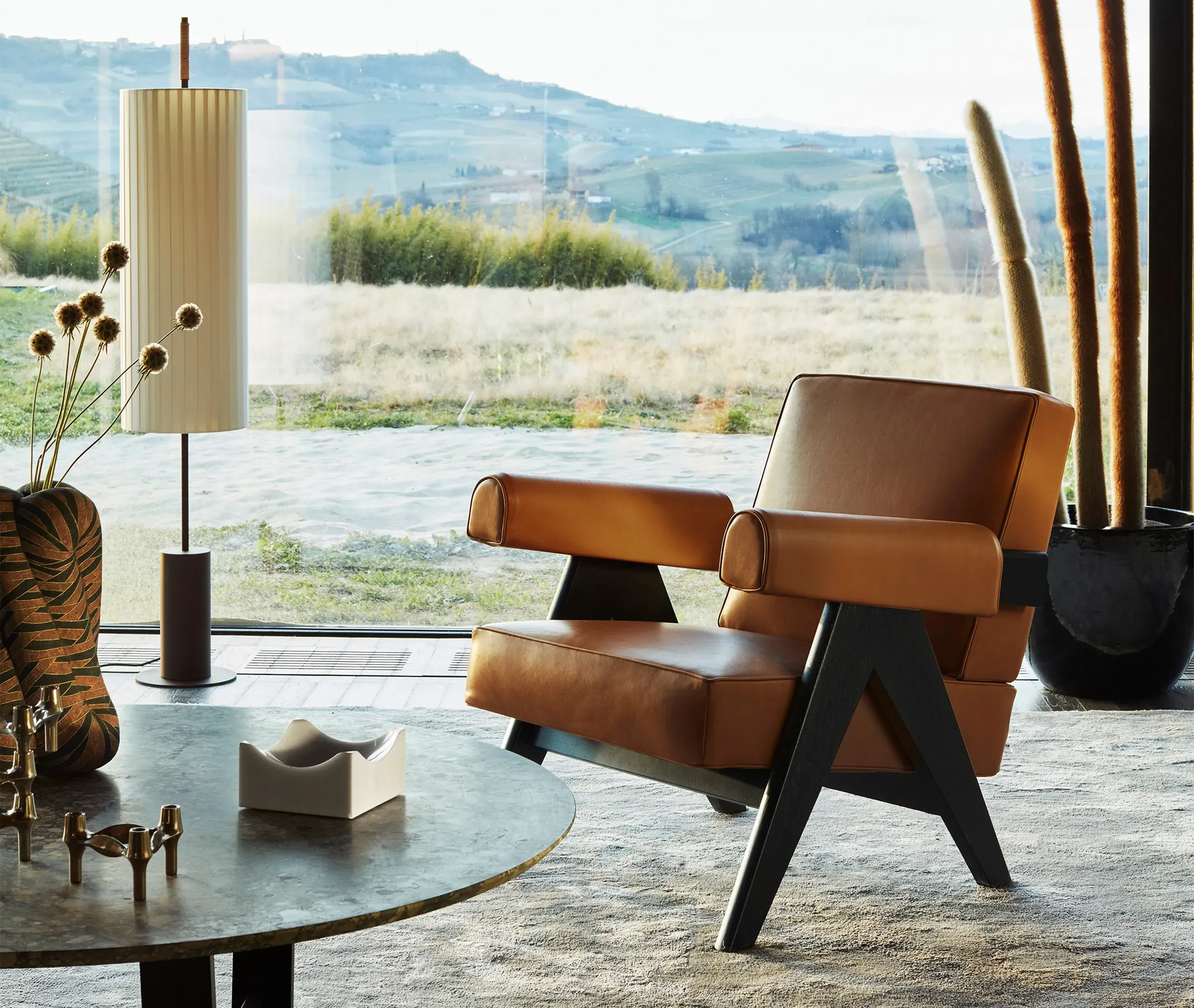 Armchair with Padding - Beige, Leather