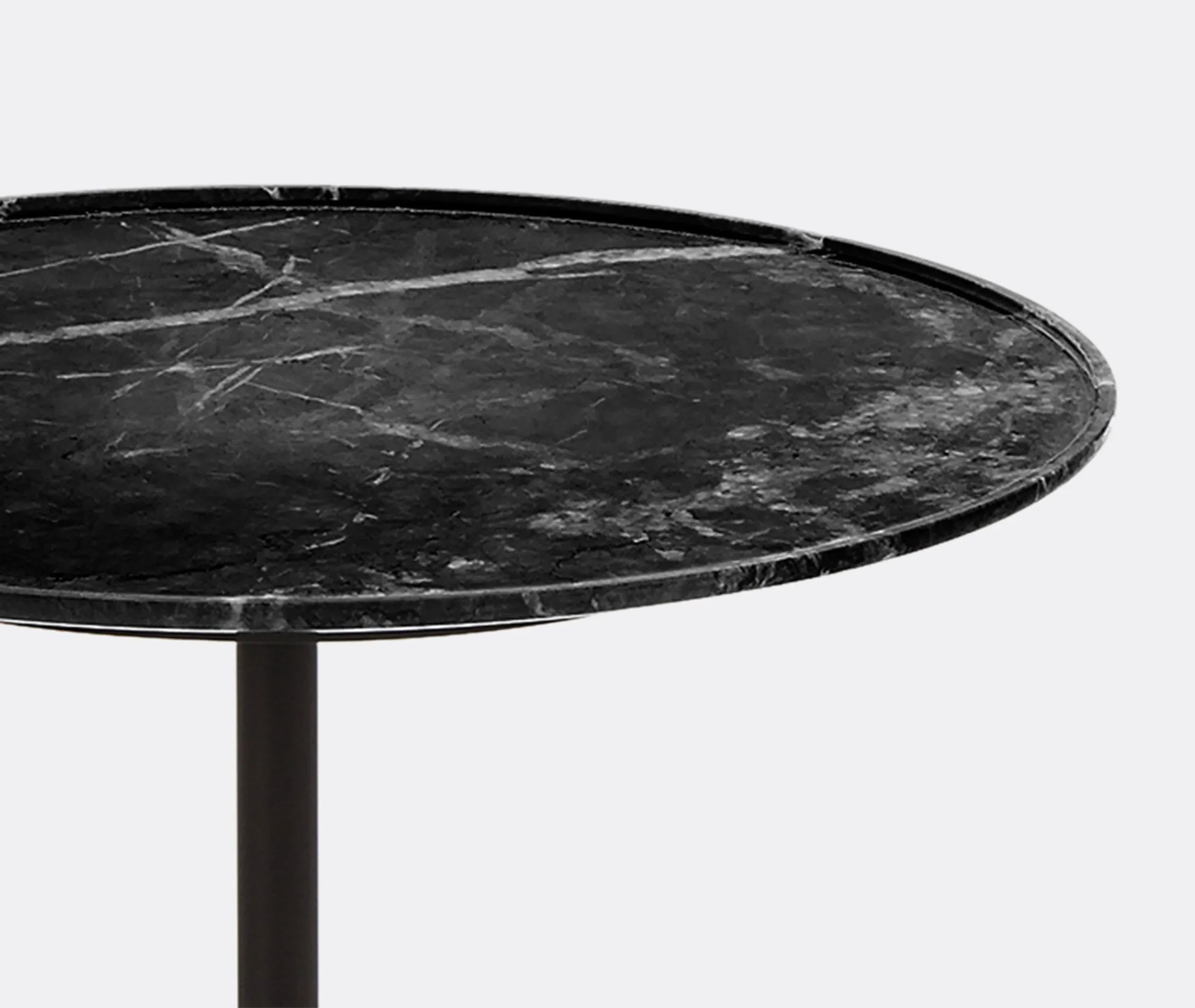 Low Table with Cylindrical Base - Black, Marble