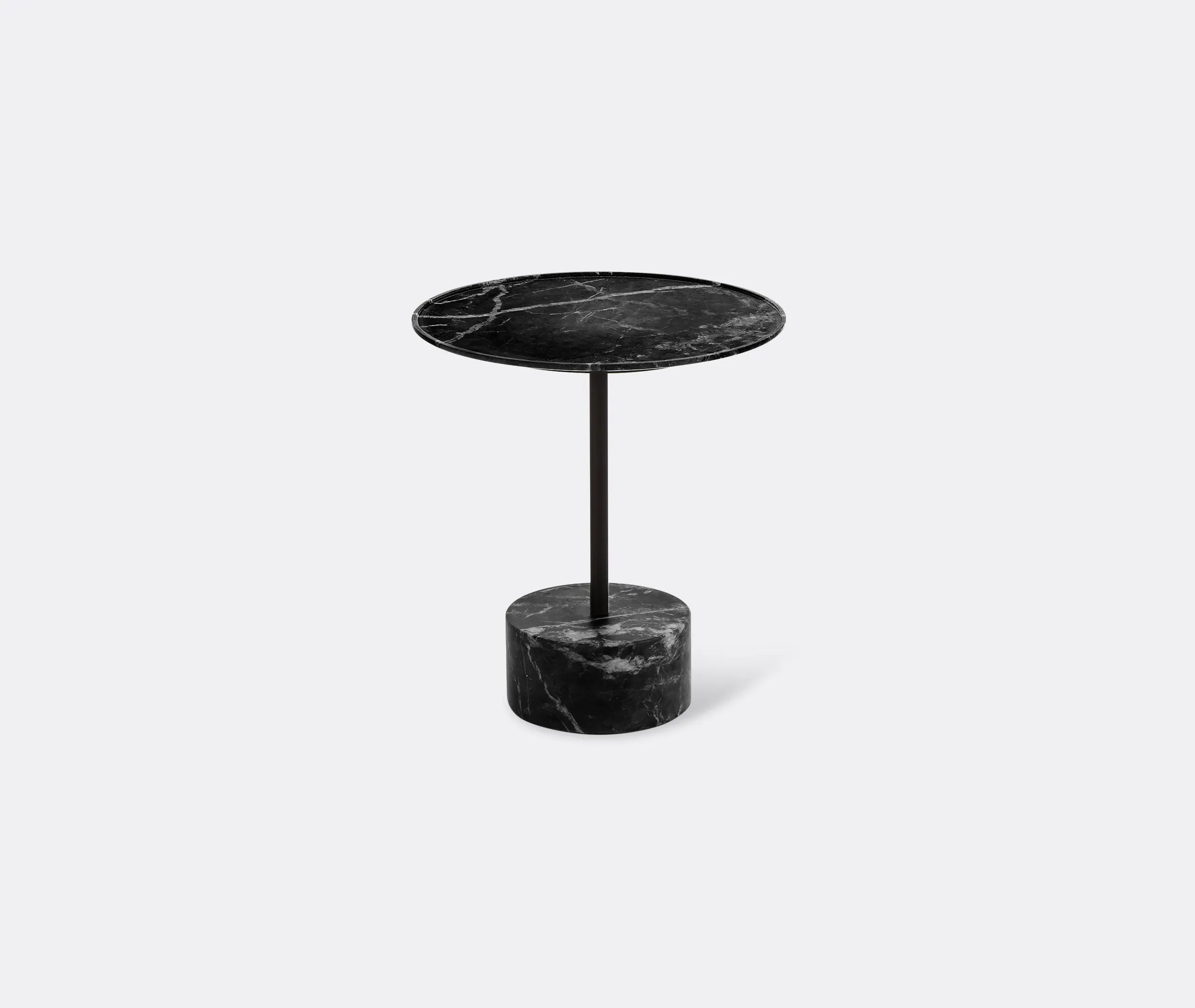 Low Table with Cylindrical Base - Black, Marble