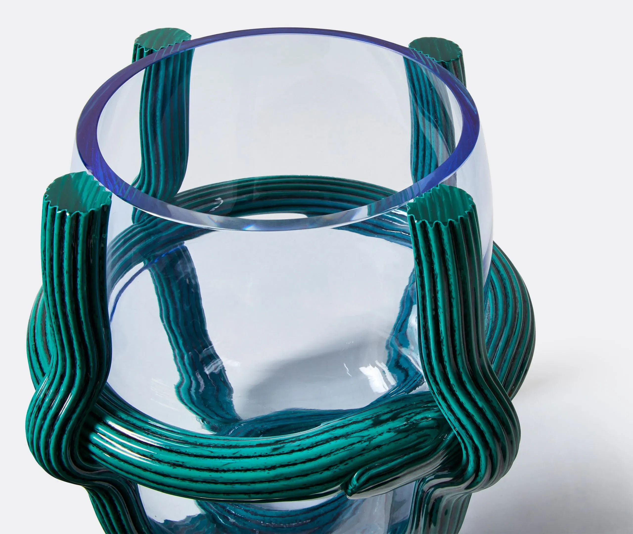 Low Vase with Cord Network - Blue, Glass
