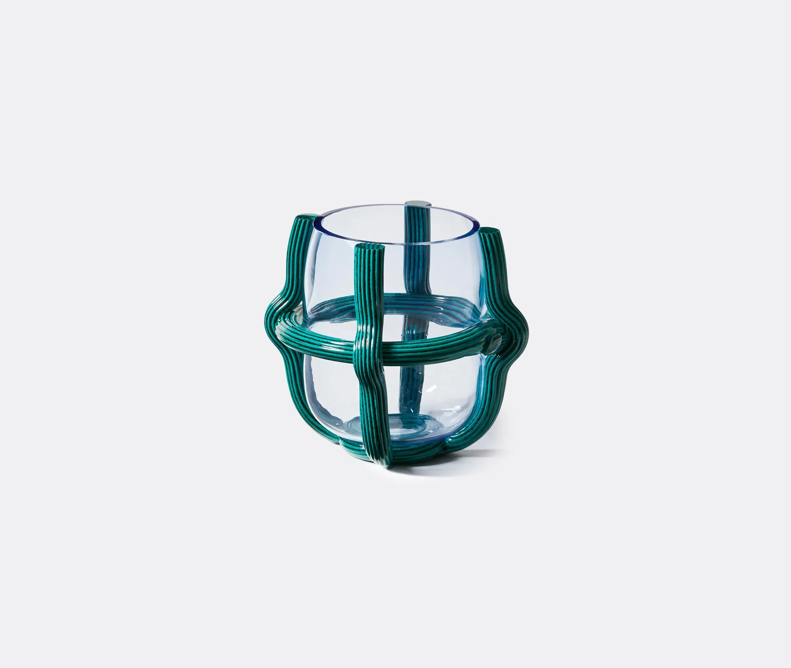Low Vase with Cord Network - Blue, Glass image