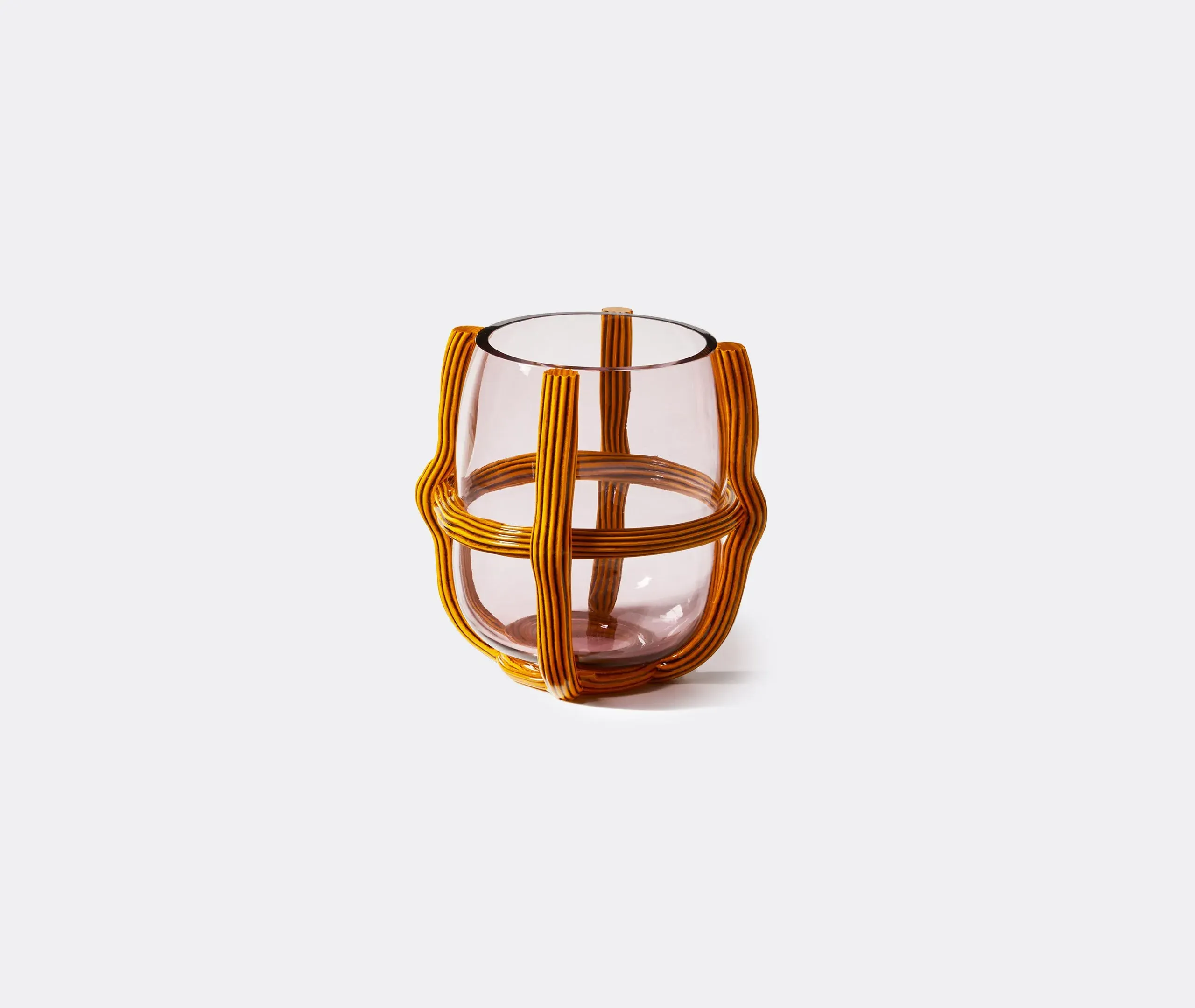 Low Vase with Cord Network - Yellow, Glass
