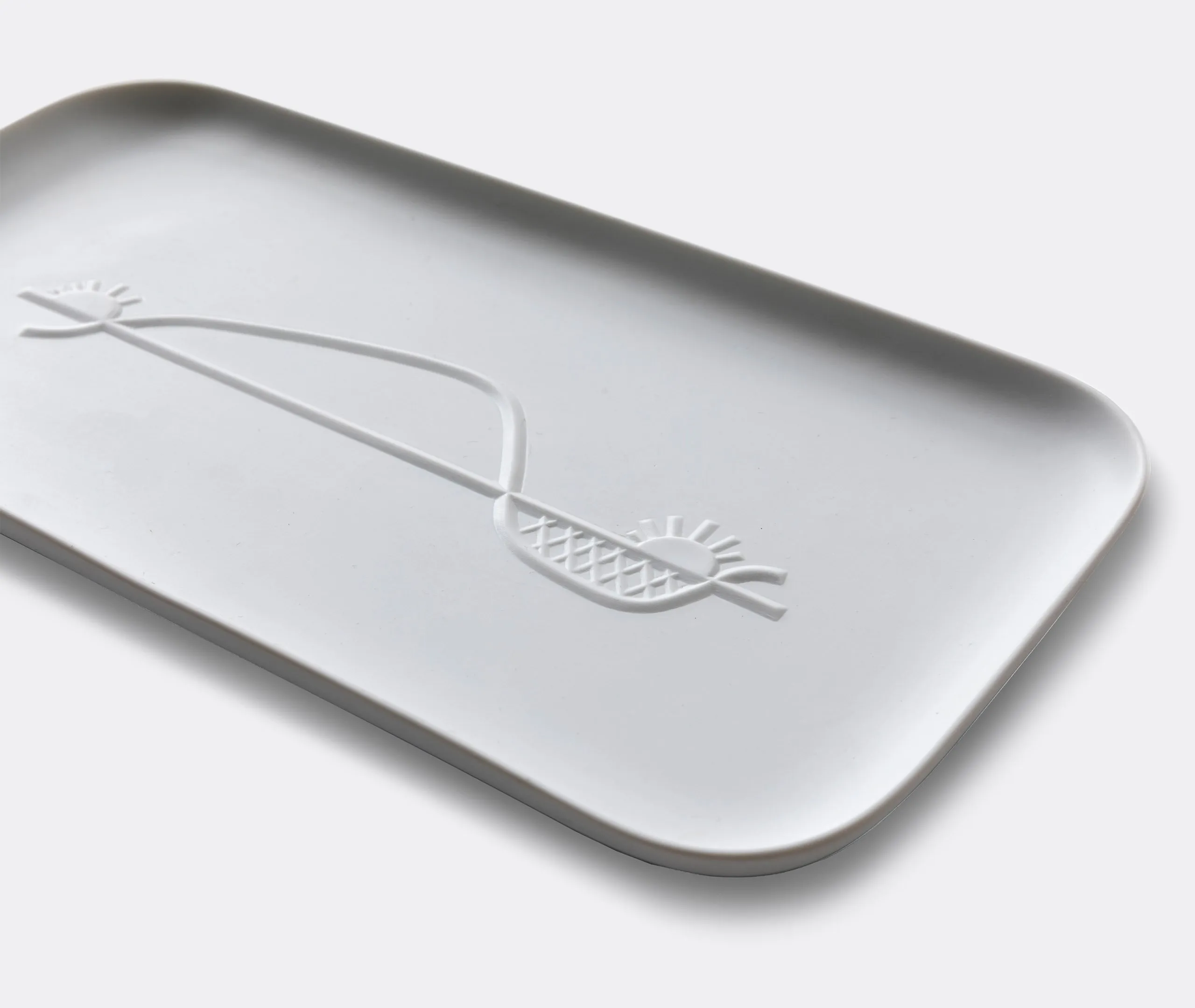 Rectangular Serving Tray with Sun Design - White, Porcelain