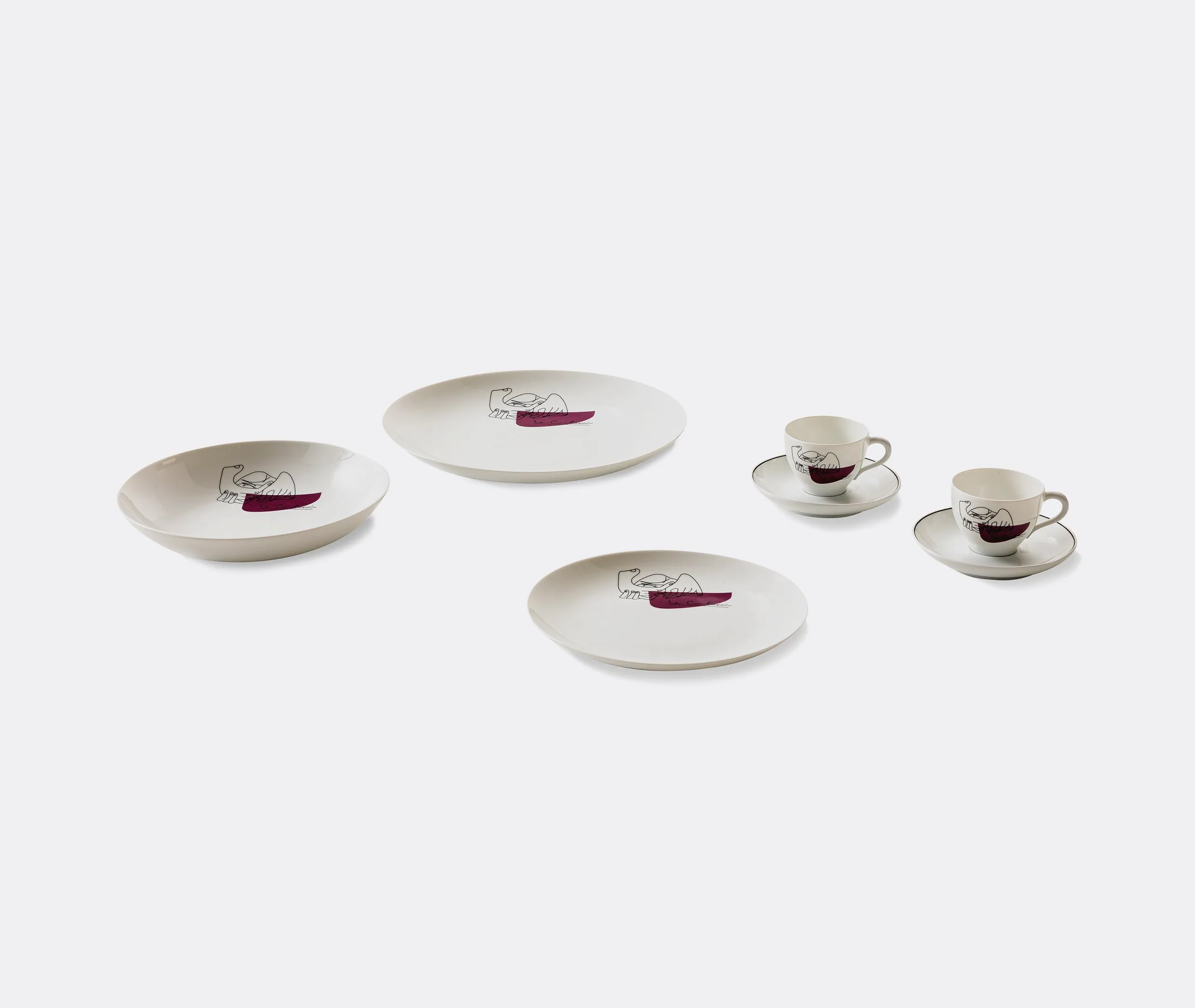 Set of 2 Flat Plates with Hand Motif - White