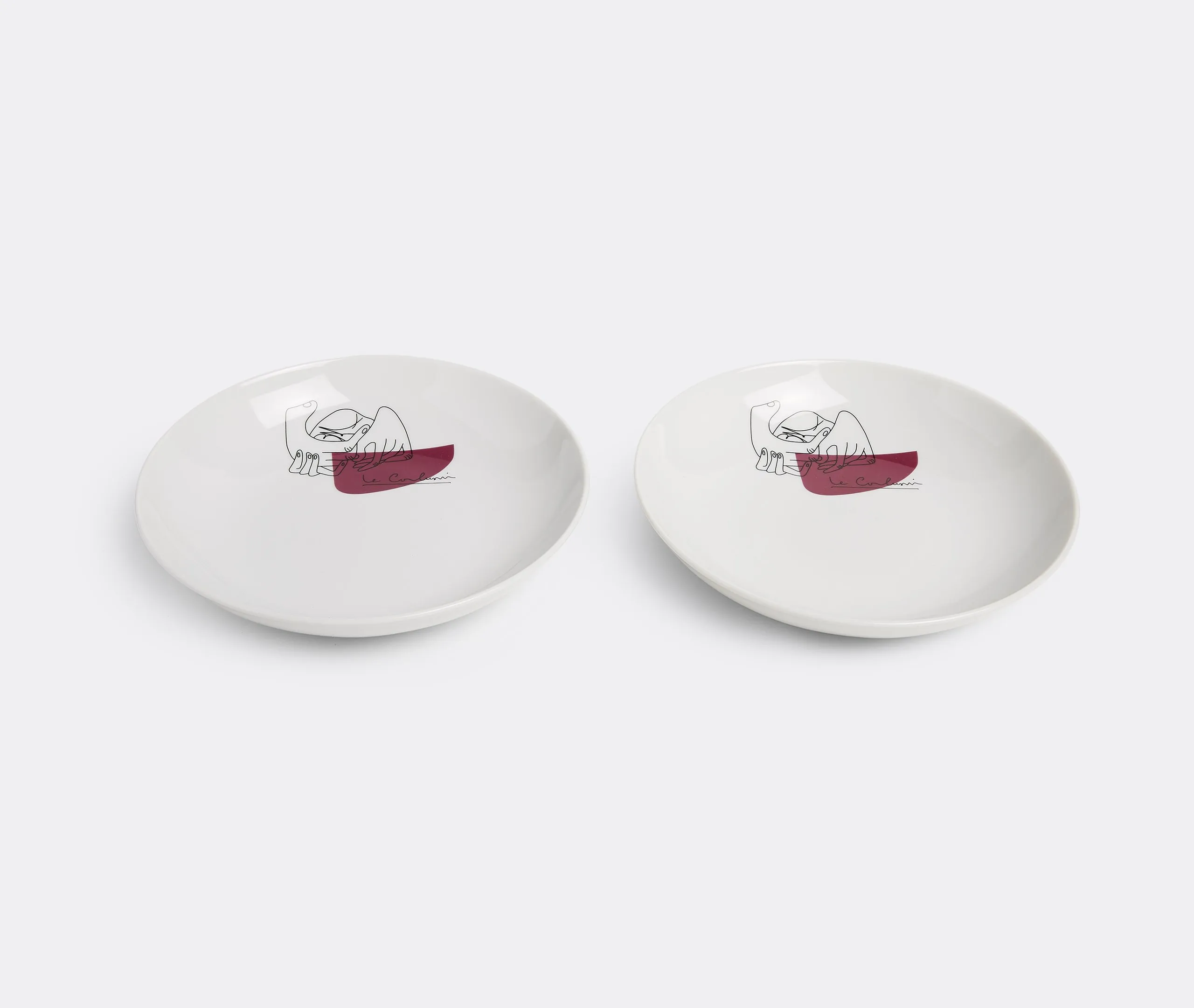 Set of 2 Soup Plates with Hand Motif - White