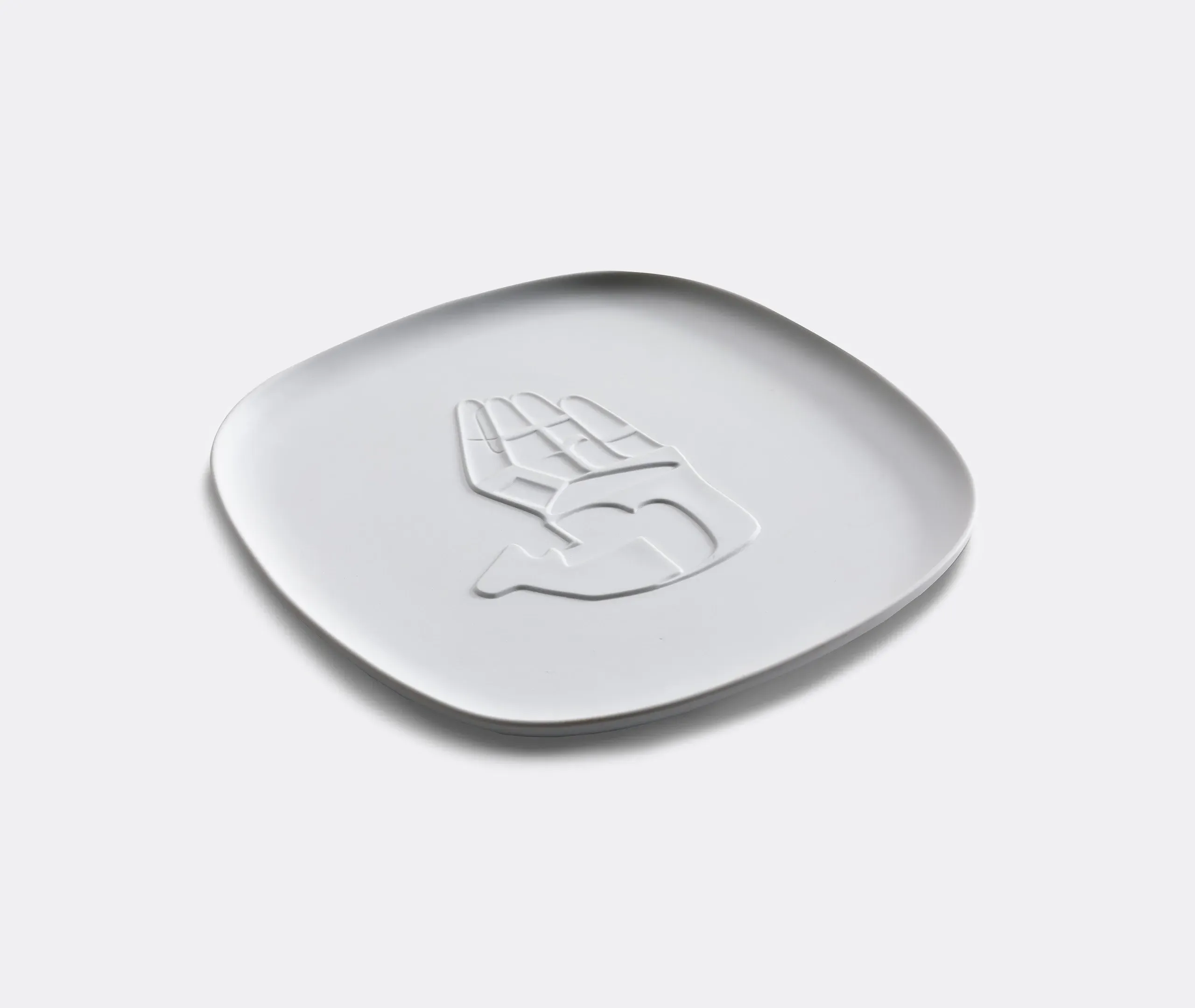 Square Serving Tray with Hand Design - White, Porcelain