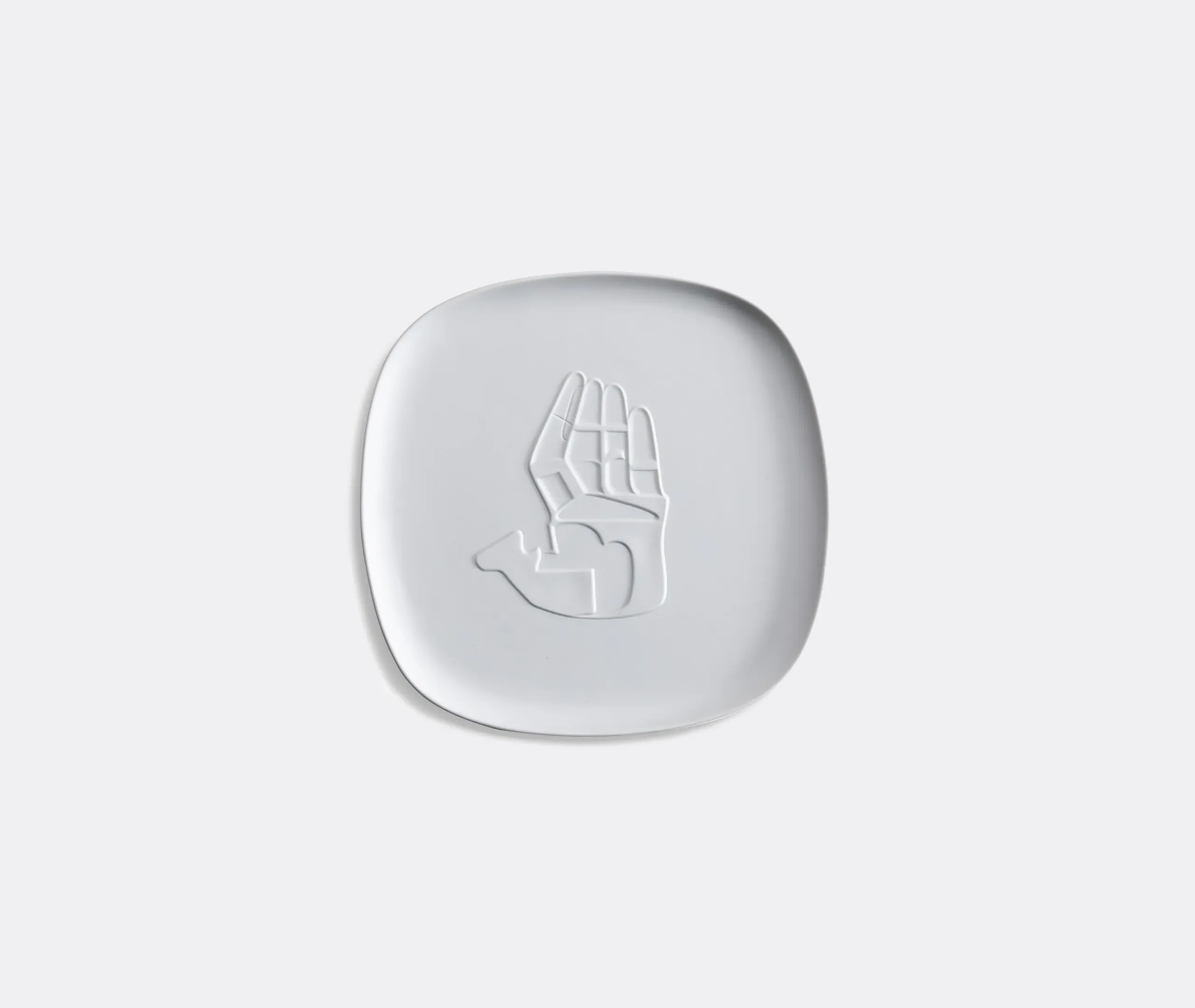 Square Serving Tray with Hand Design - White, Porcelain
