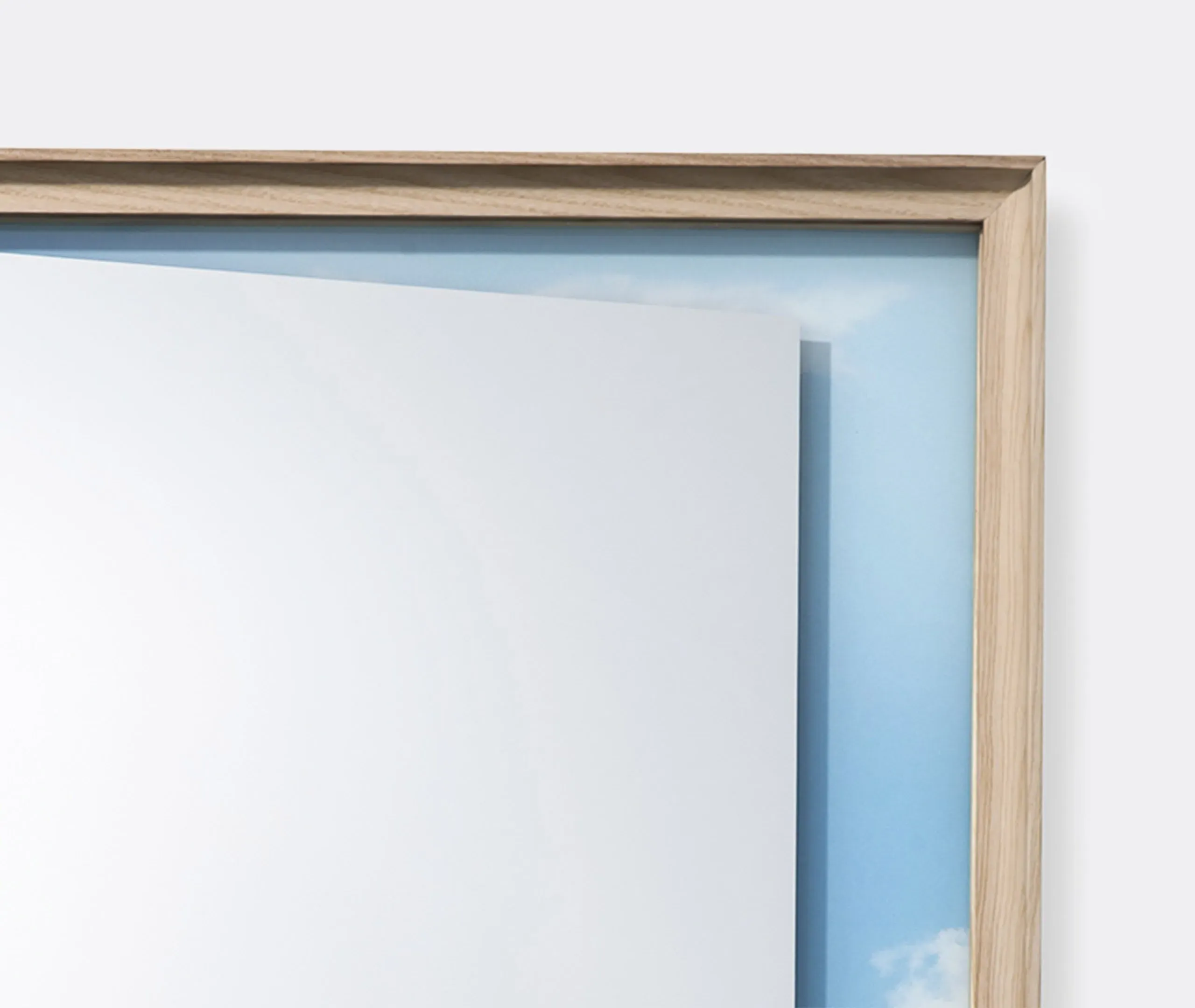 Wall Mirror with Blue Back - Light Brown, Ash Wood