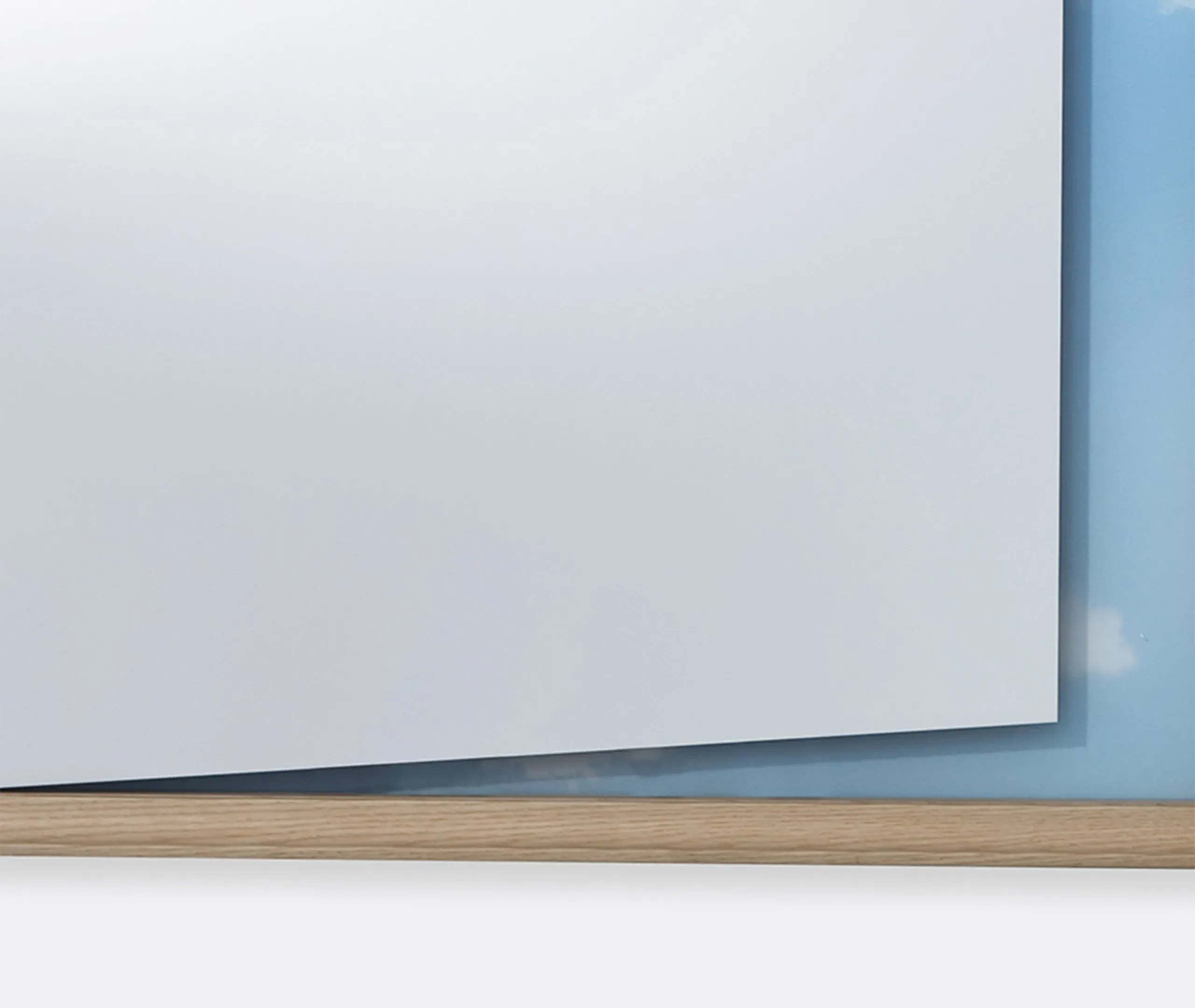 Wall Mirror with Blue Back - Light Brown, Ash Wood