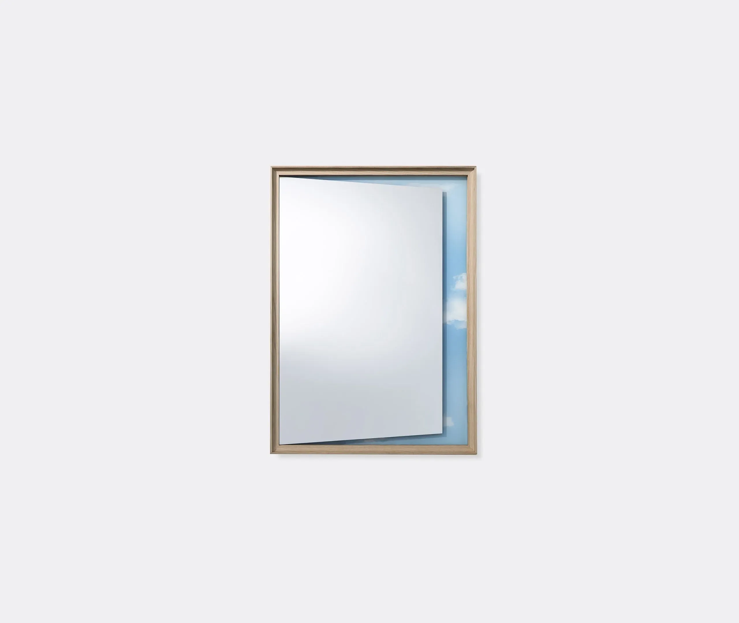 Wall Mirror with Blue Back - Light Brown, Ash Wood
