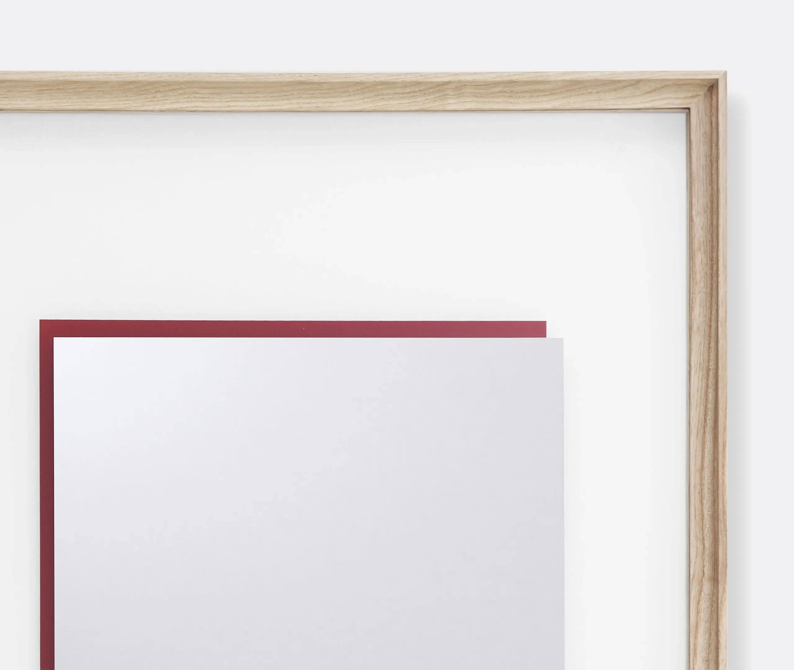 Wall Mirror with Red Back - Light Brown, Ash Wood