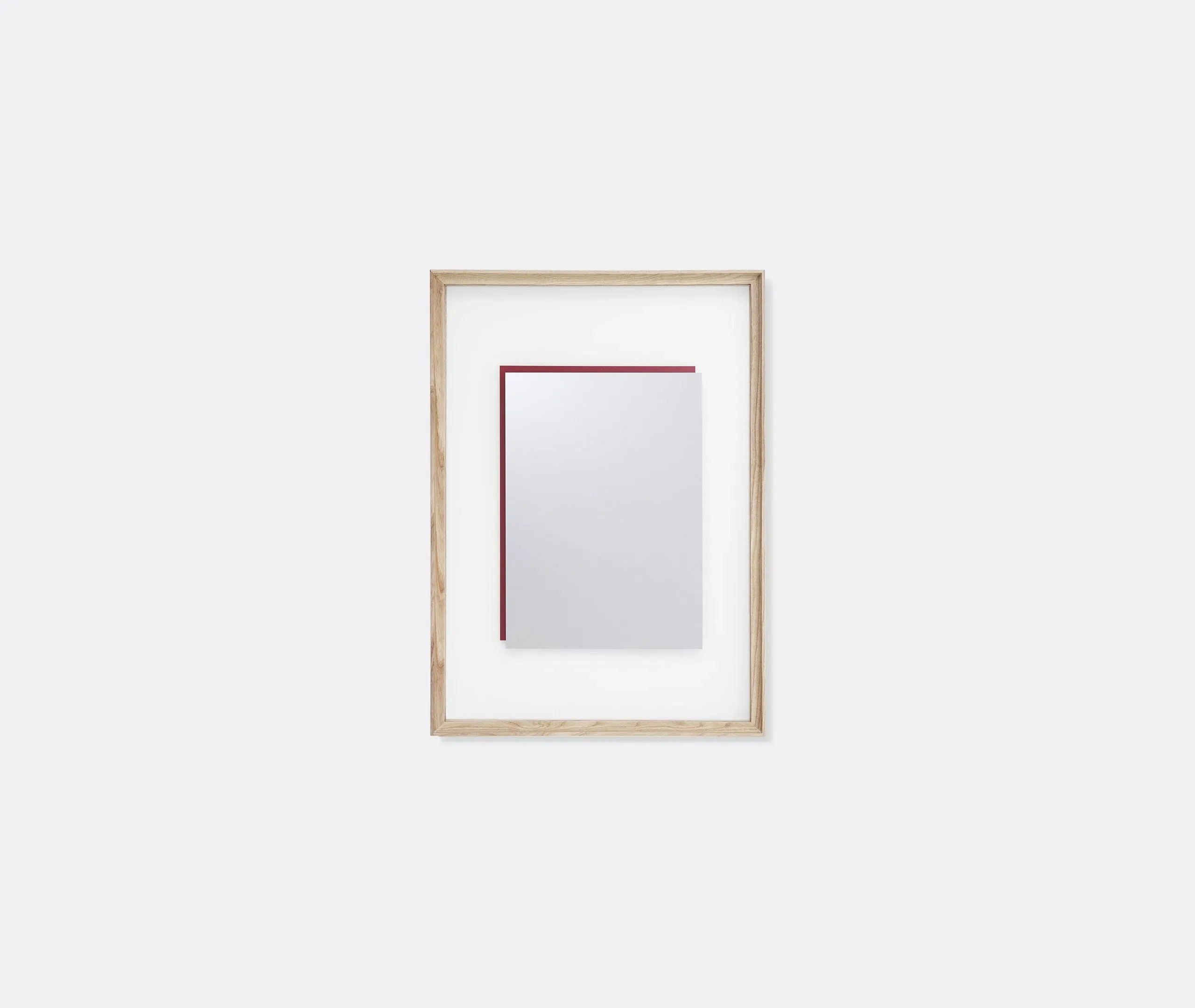 Wall Mirror with Red Back - Light Brown, Ash Wood image