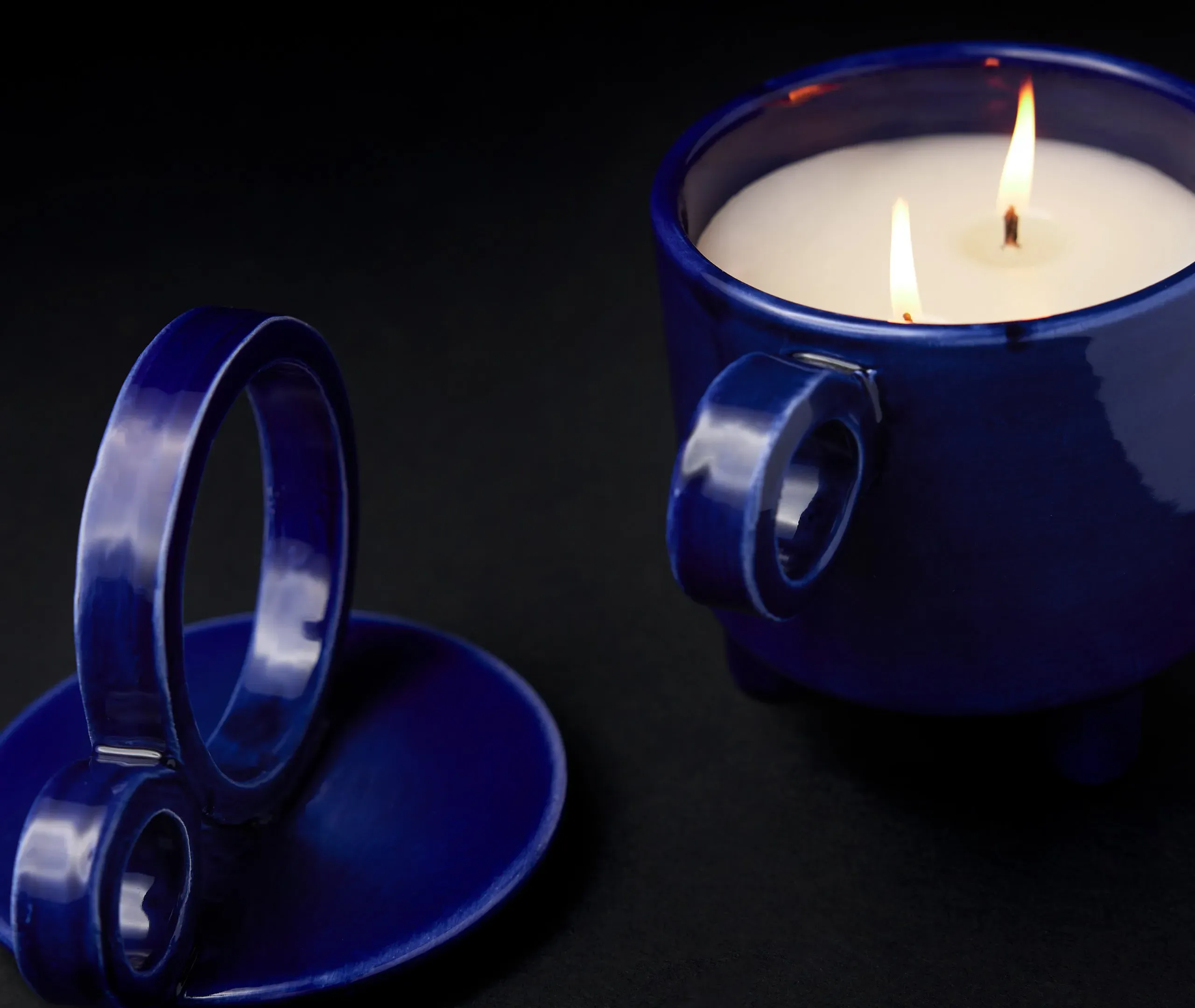 Cup Candle with Lid - Blue, Ceramic