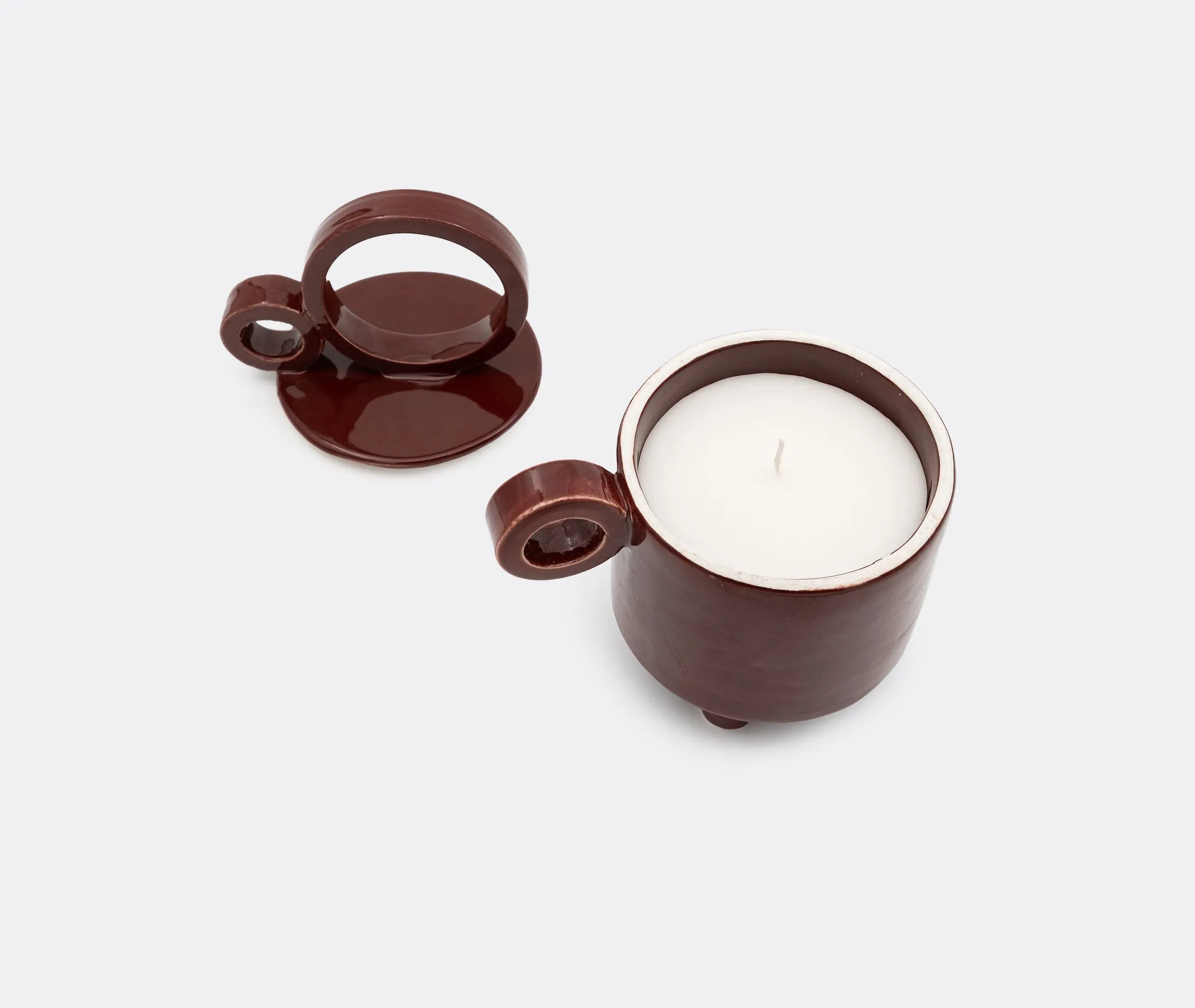 Cup-Shaped Scented Candle - Brown, Ceramic