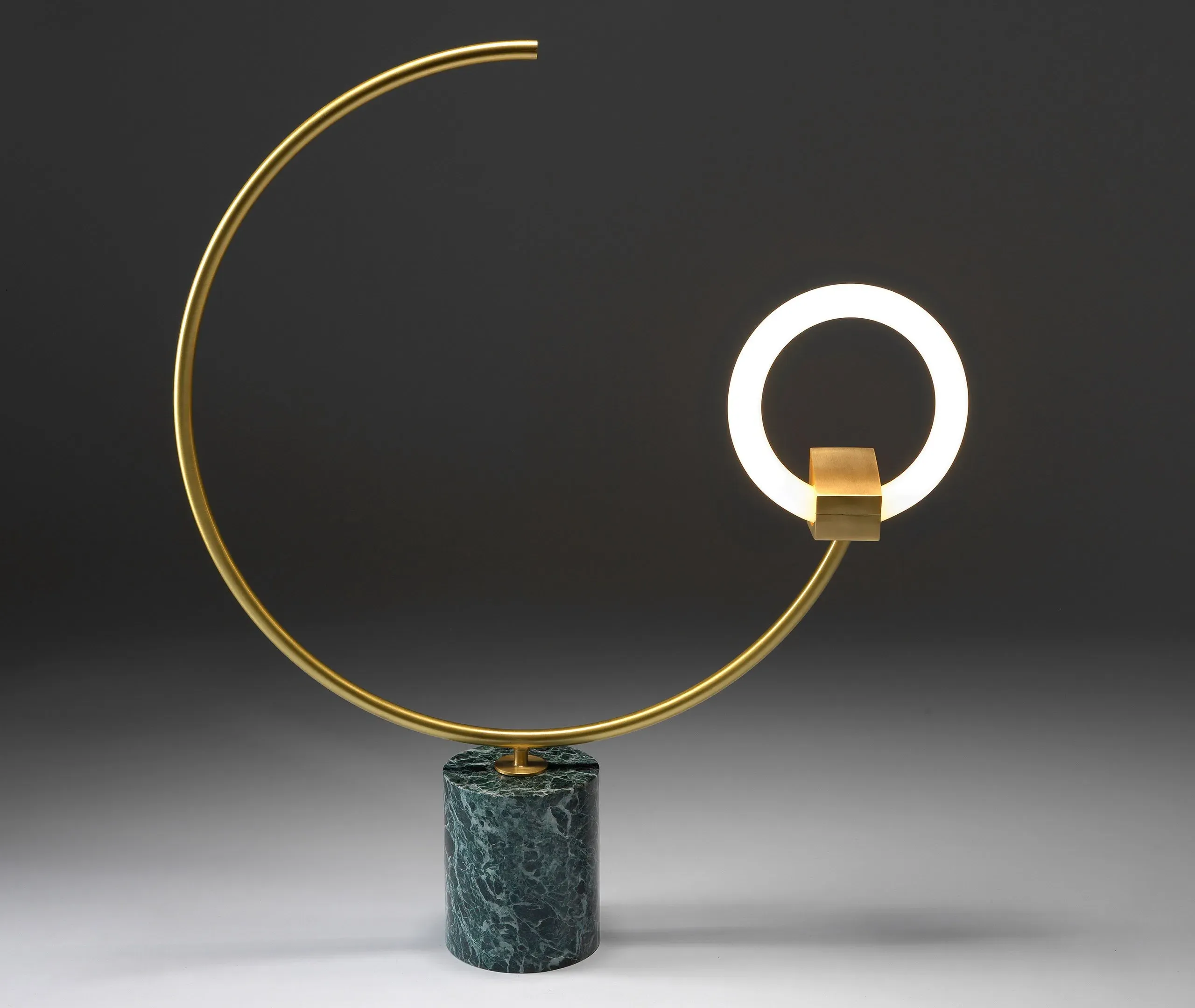 Arges Table Lamp with Circular Arm - Green, Marble