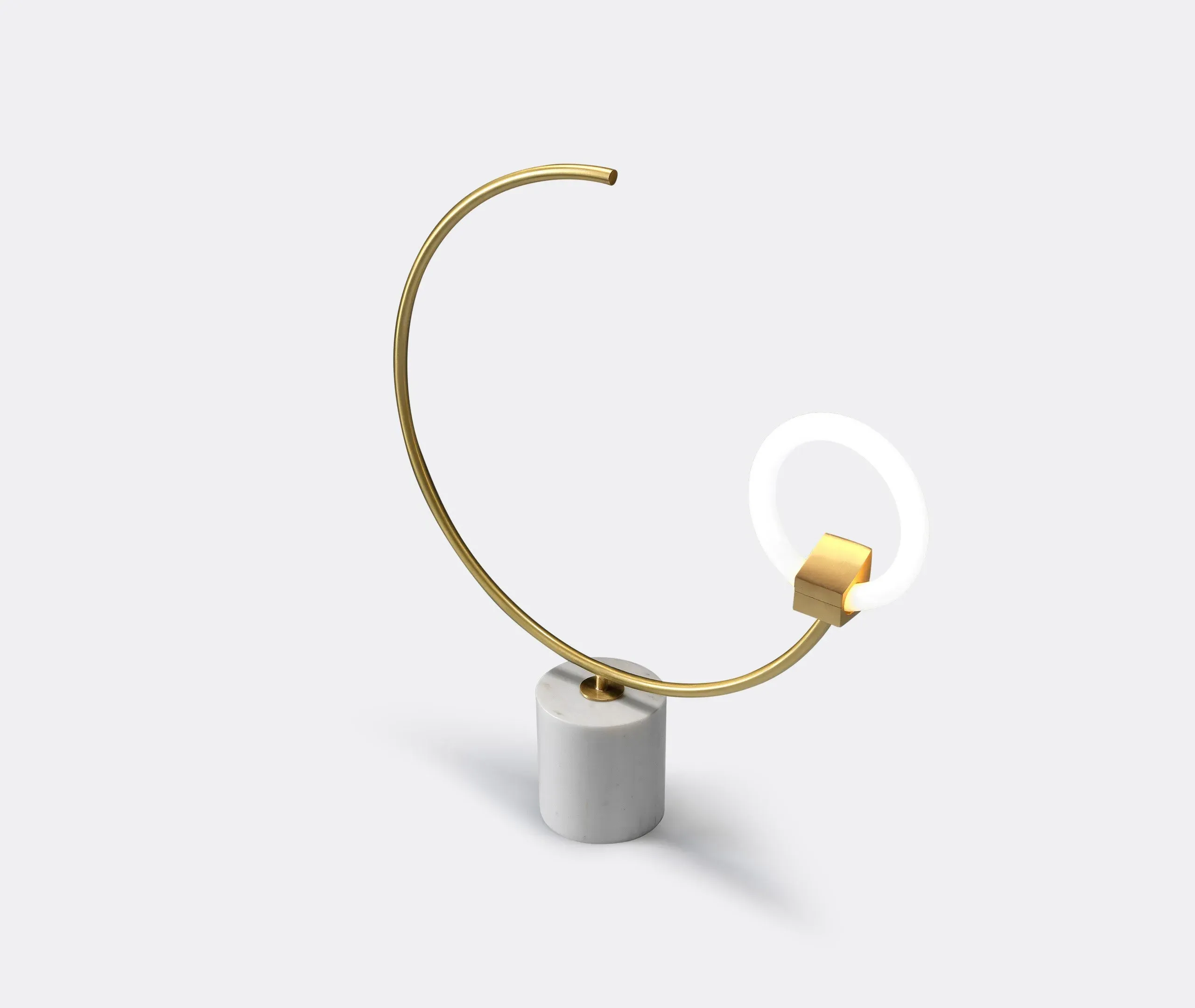 Arges Table Lamp with Circular Arm - White, Marble