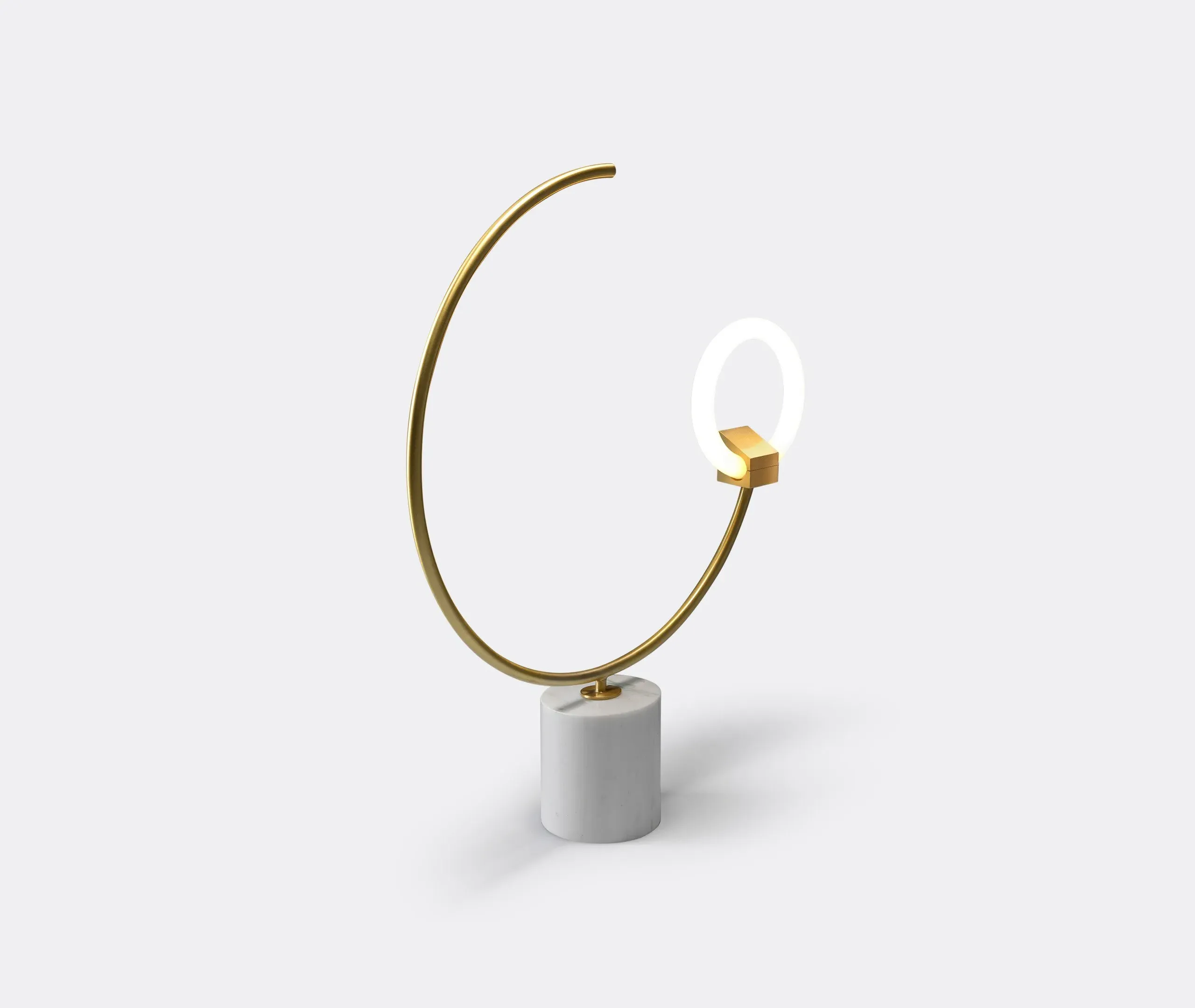 Arges Table Lamp with Circular Arm - White, Marble