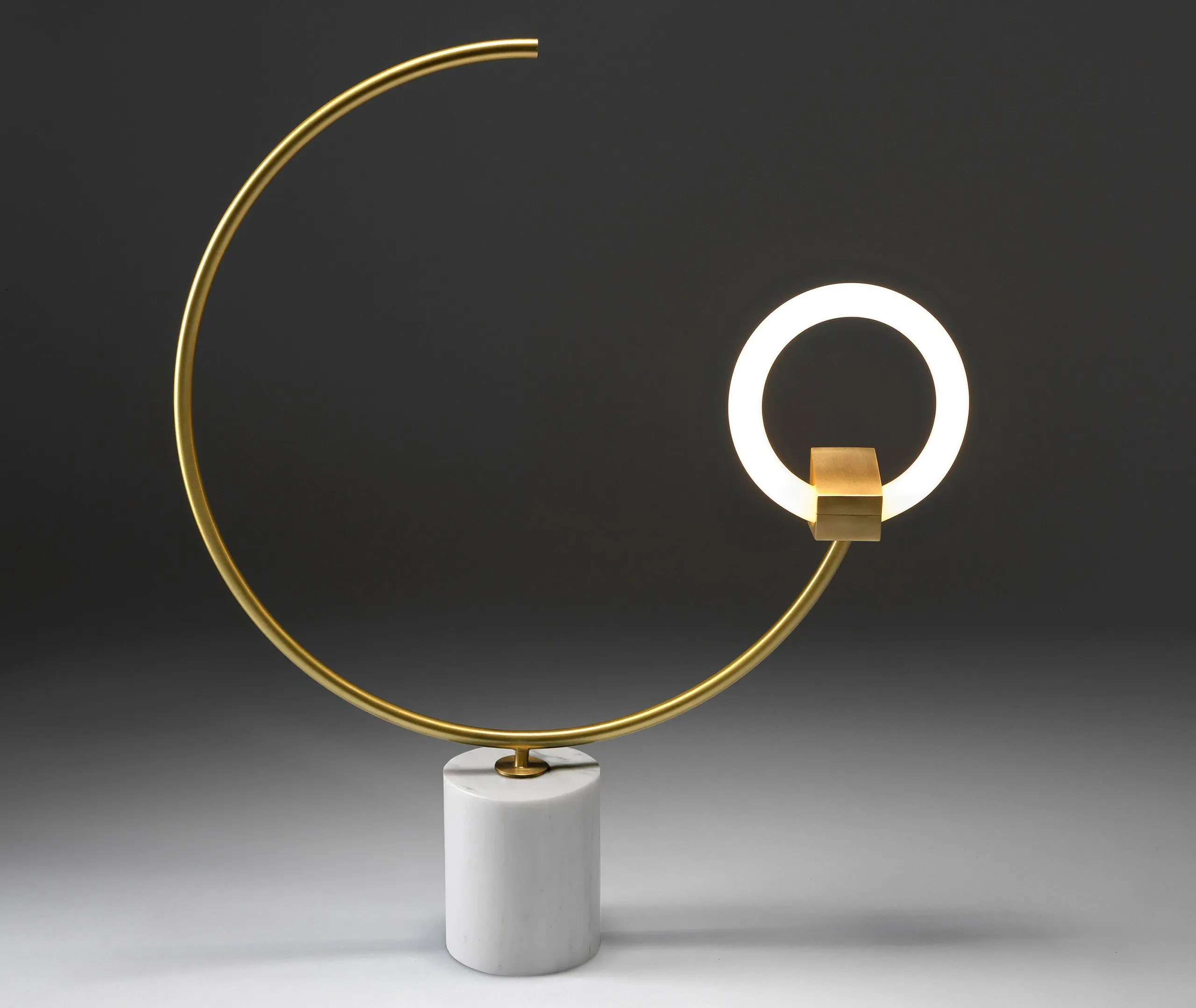 Arges Table Lamp with Circular Arm - White, Marble