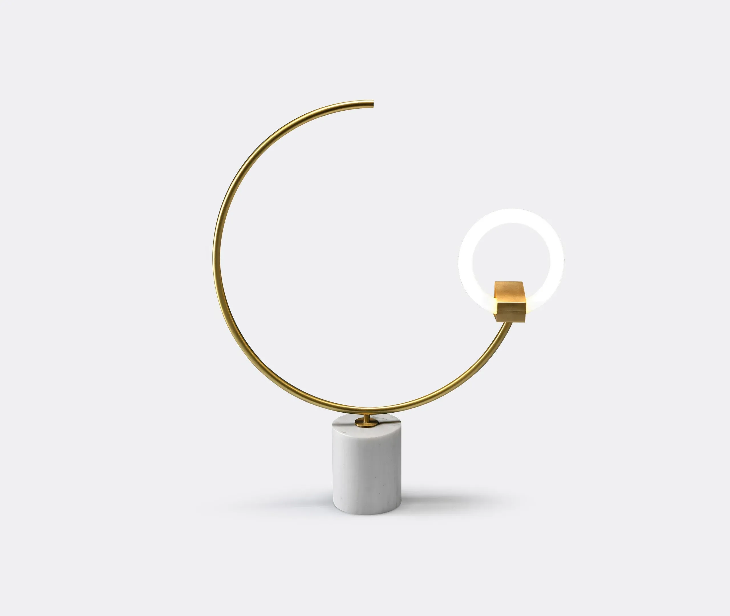 Arges Table Lamp with Circular Arm - White, Marble