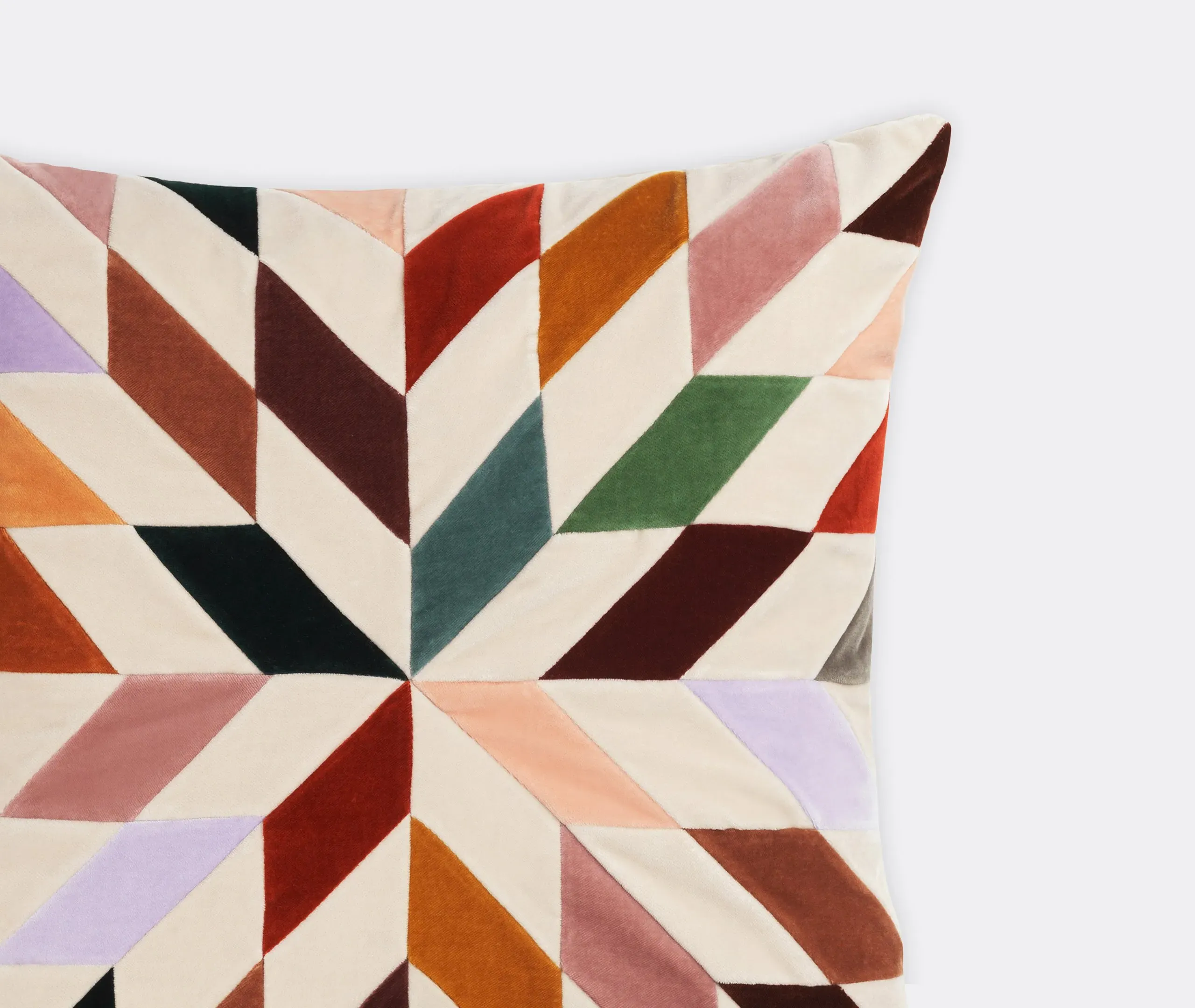 Cushion with Floral Geometry Pattern - Multicolor, Velvet
