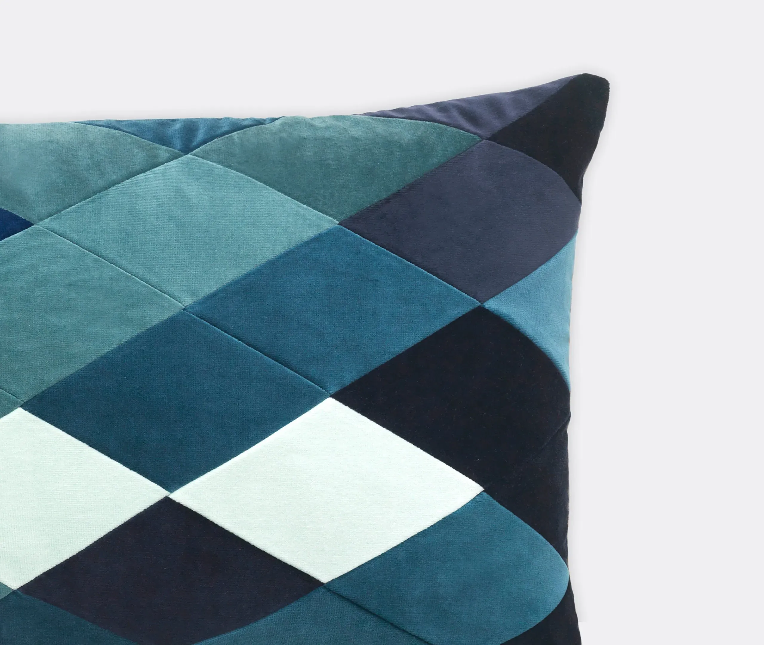 Rectangular Cushion with Diamond Panels - Blue, Velvet