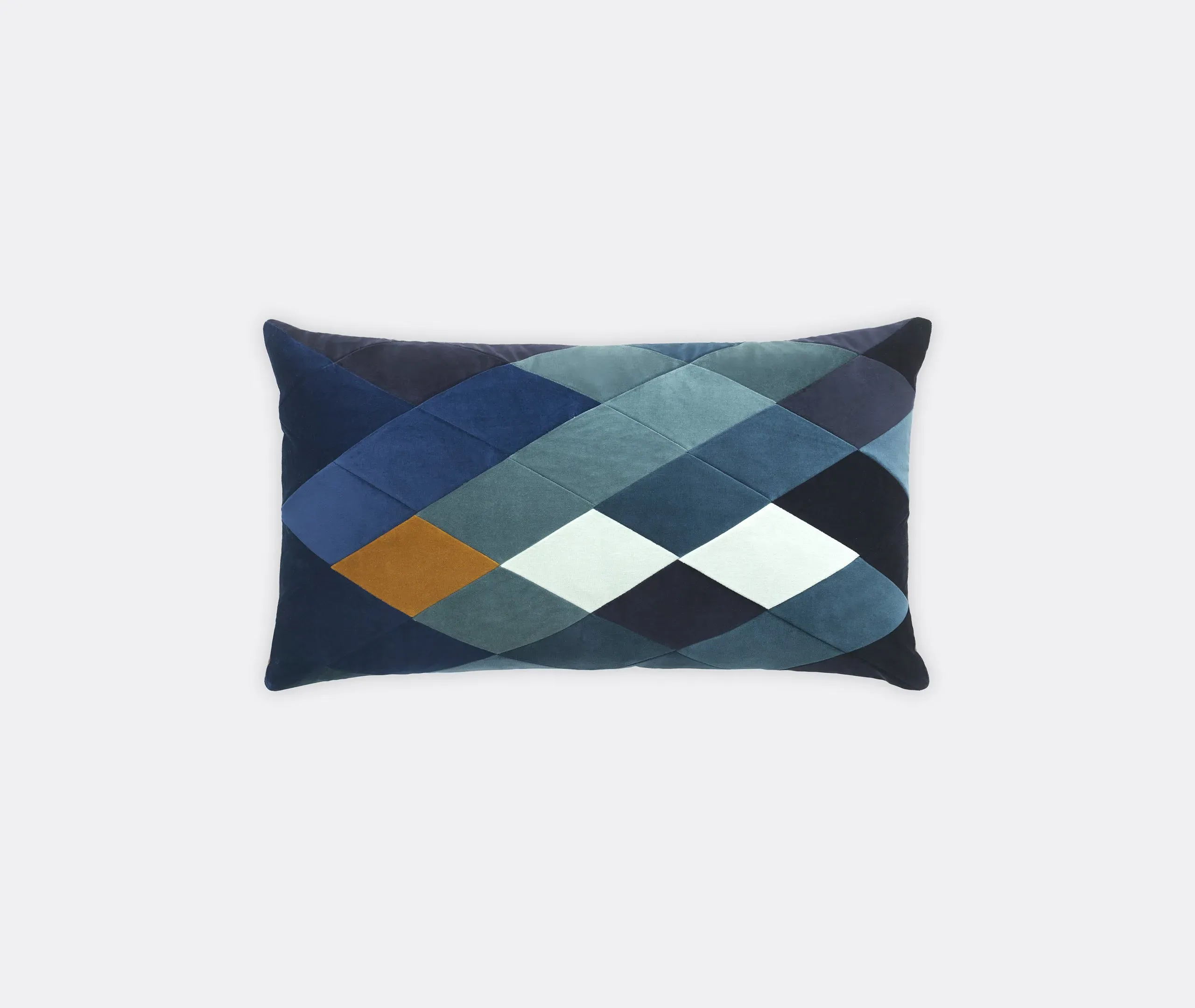 Rectangular Cushion with Diamond Panels - Blue, Velvet image