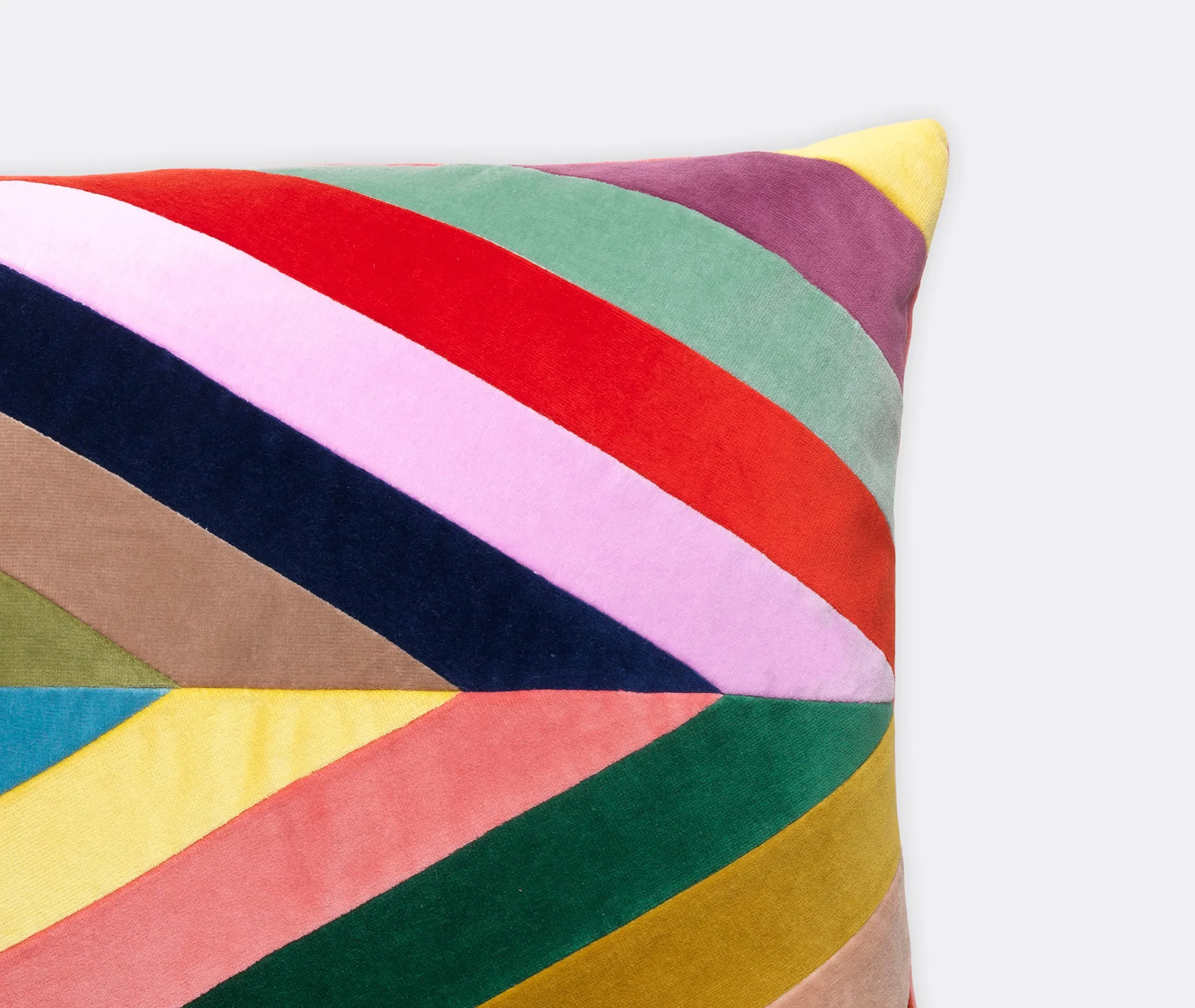 Rectangular Cushion with Geometric Stripes - Multicolor, Velvet