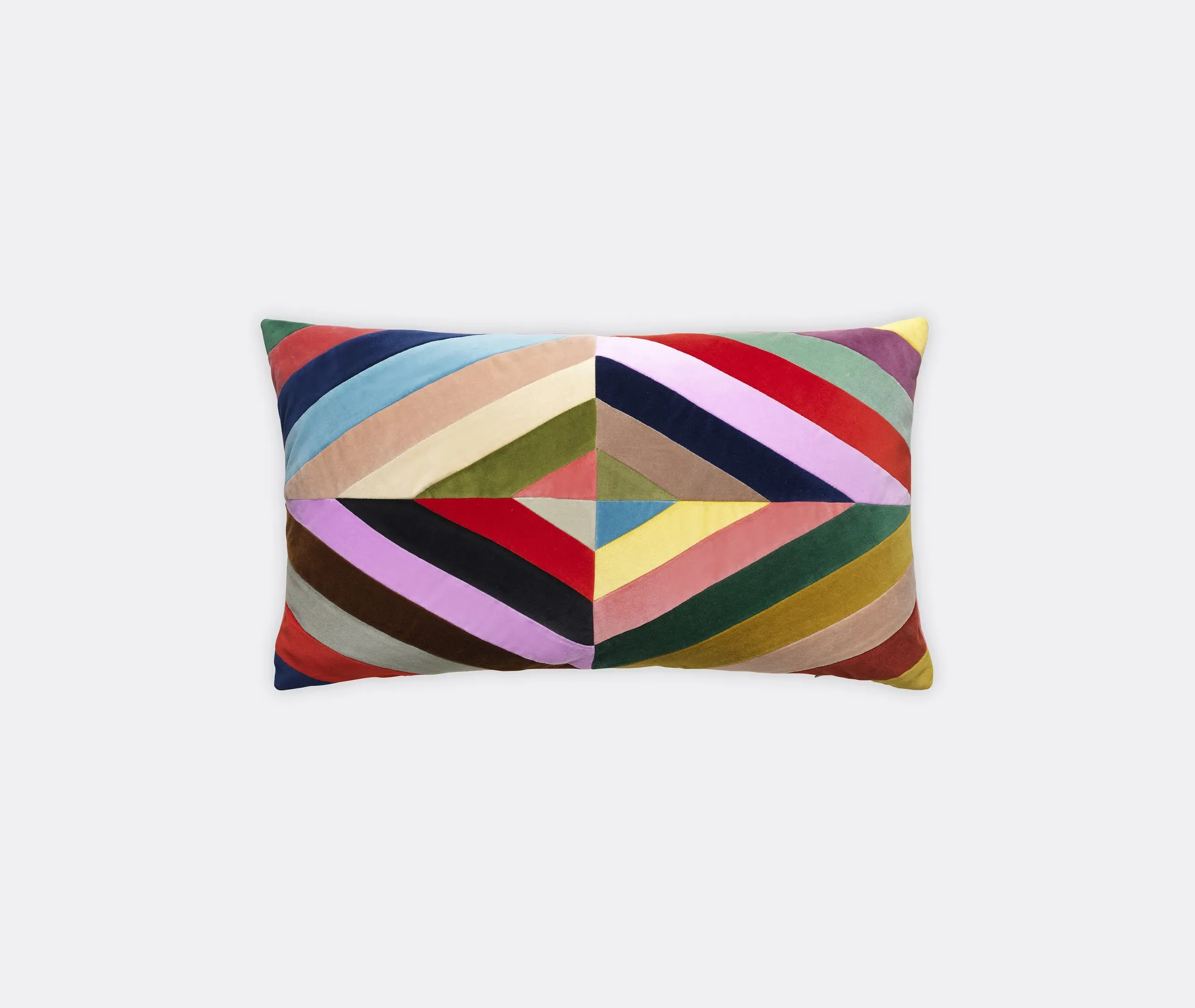 Rectangular Cushion with Geometric Stripes - Multicolor, Velvet