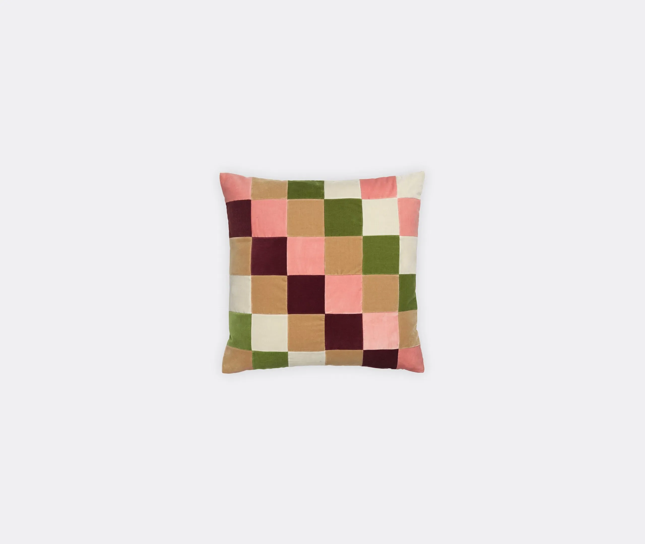 Square Cushion Checkered Pattern - Multicolor, Velvet