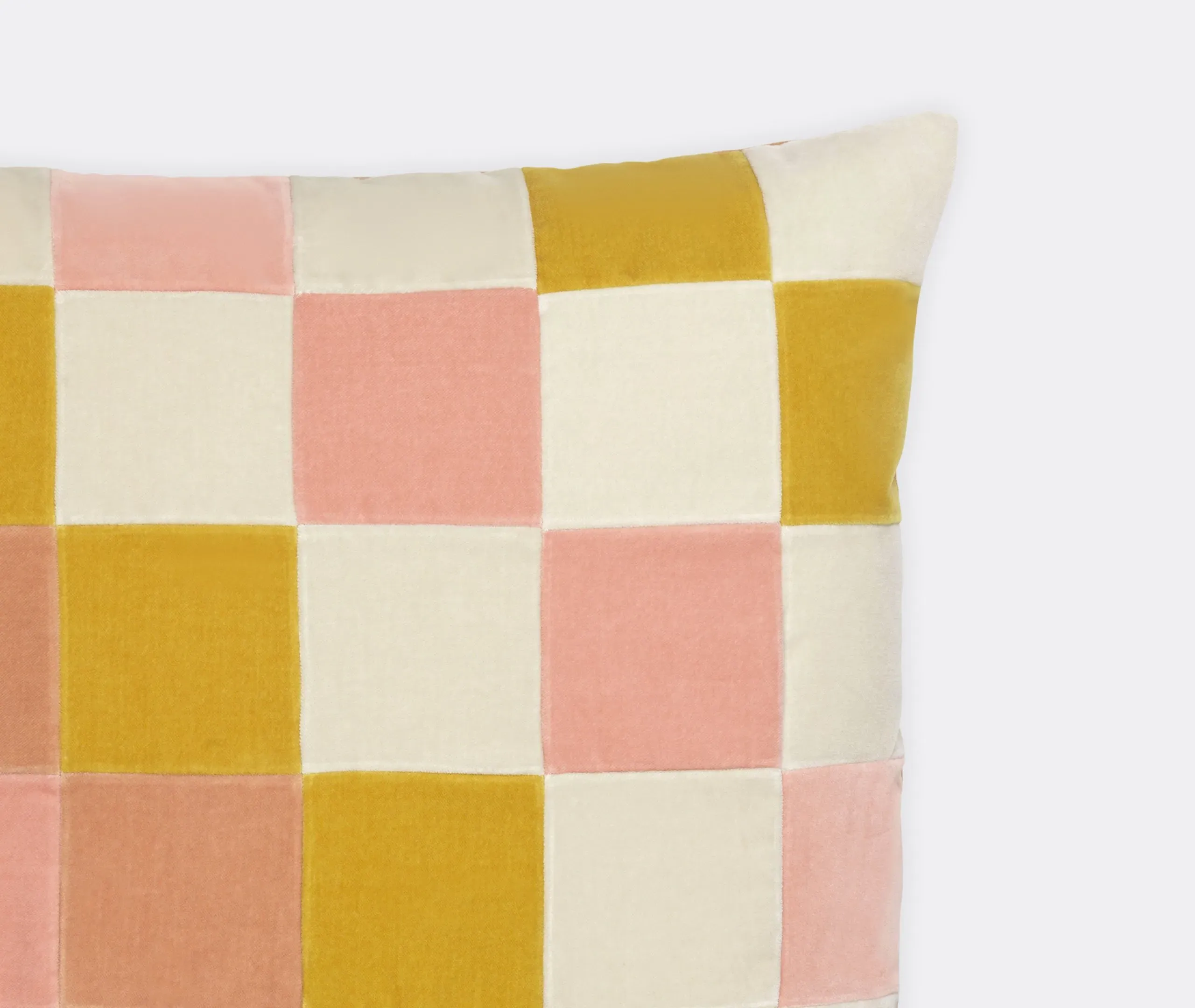 Square Cushion Checkered Pattern - Mustard, Velvet