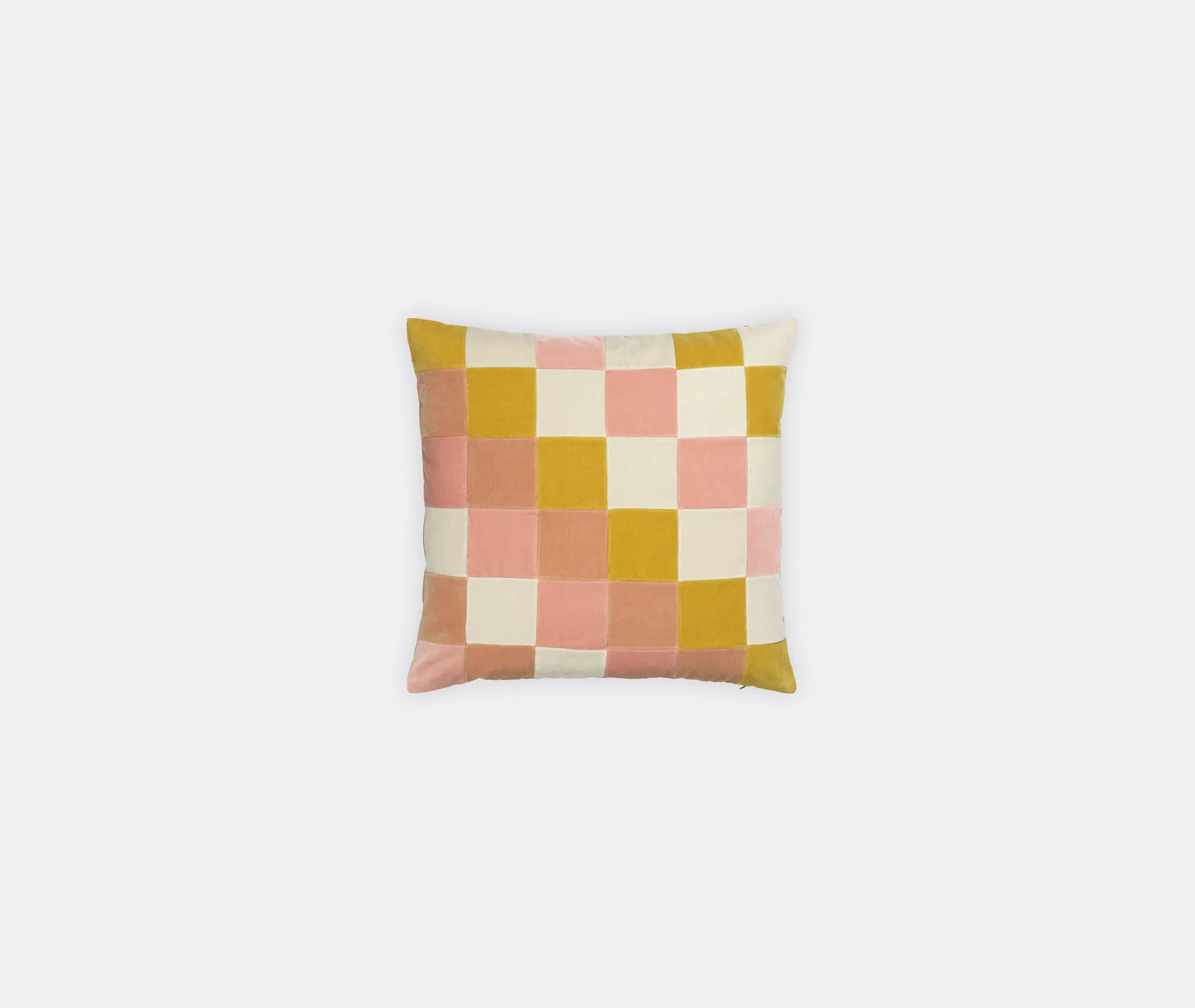 Square Cushion Checkered Pattern - Mustard, Velvet
