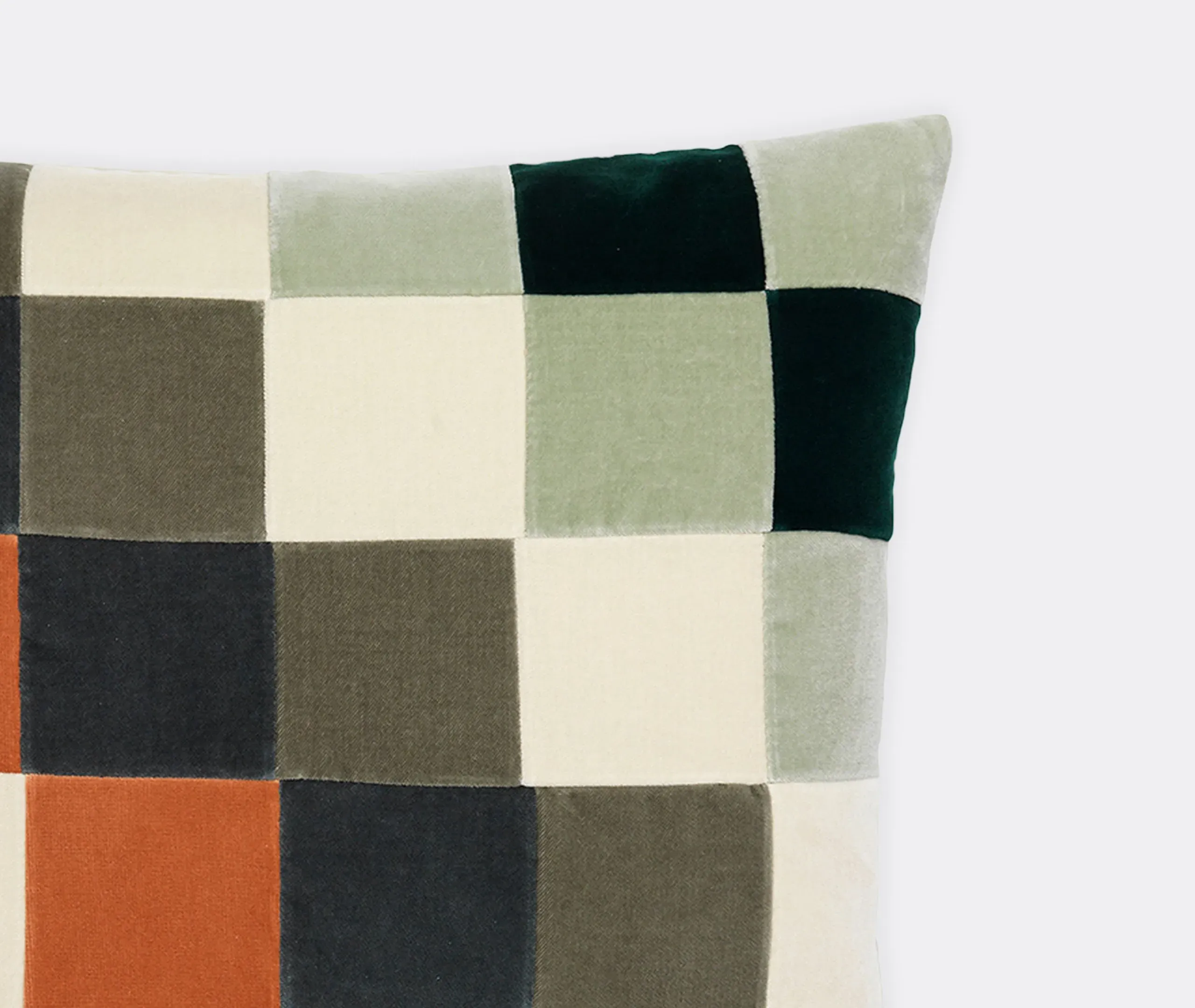 Square Cushion Checkered Pattern - Peacock, Velvet