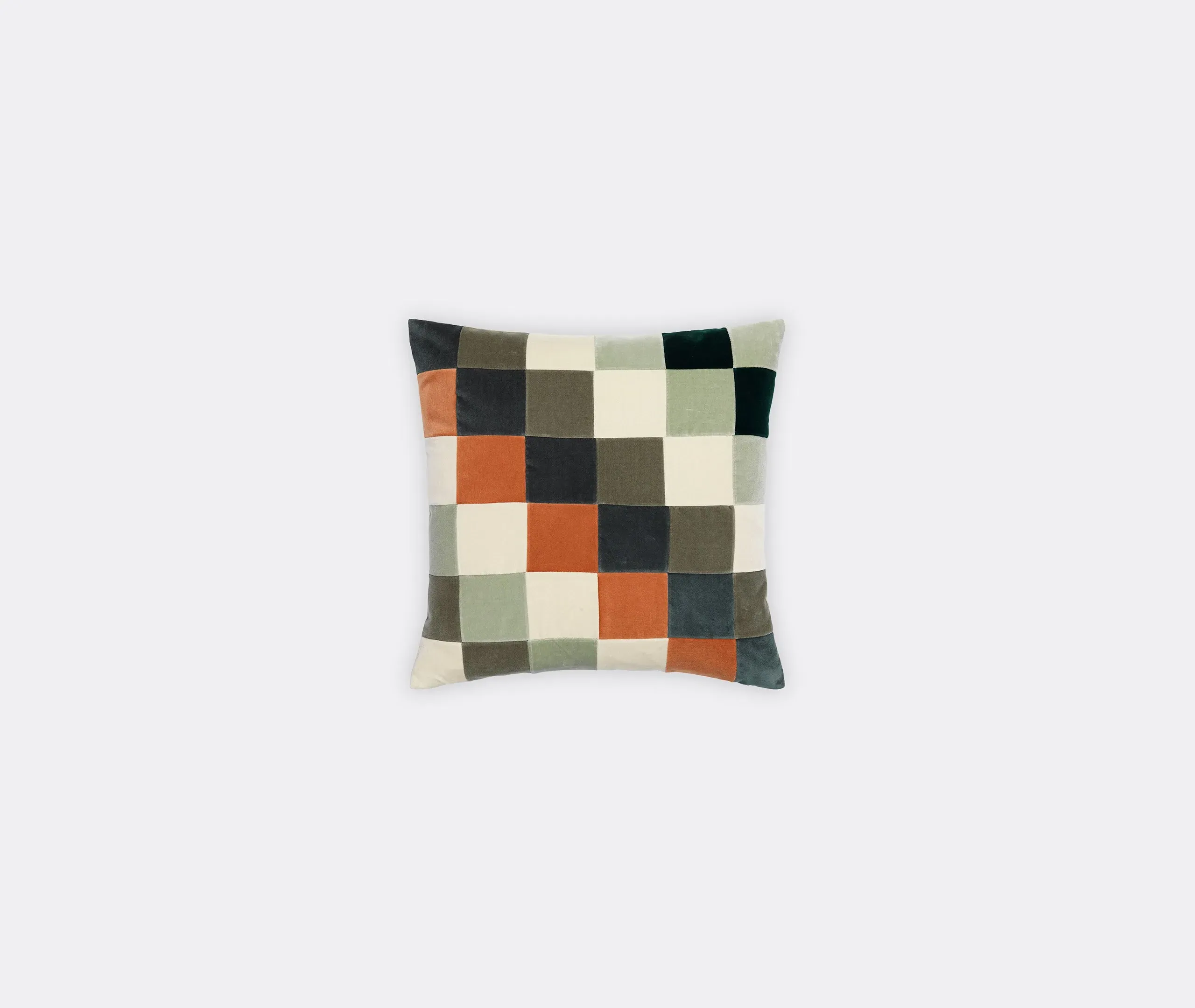 Square Cushion Checkered Pattern - Peacock, Velvet