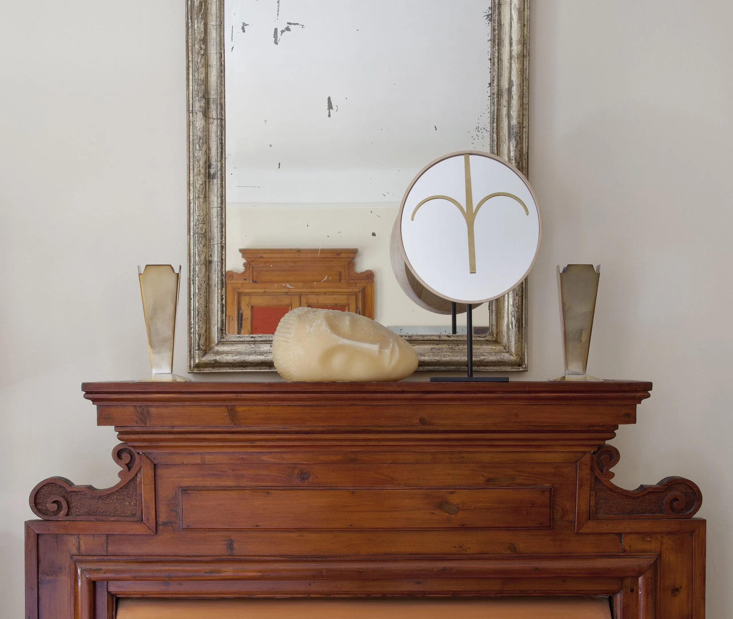 Sculptural Mirror with Stand - Beech, Wood