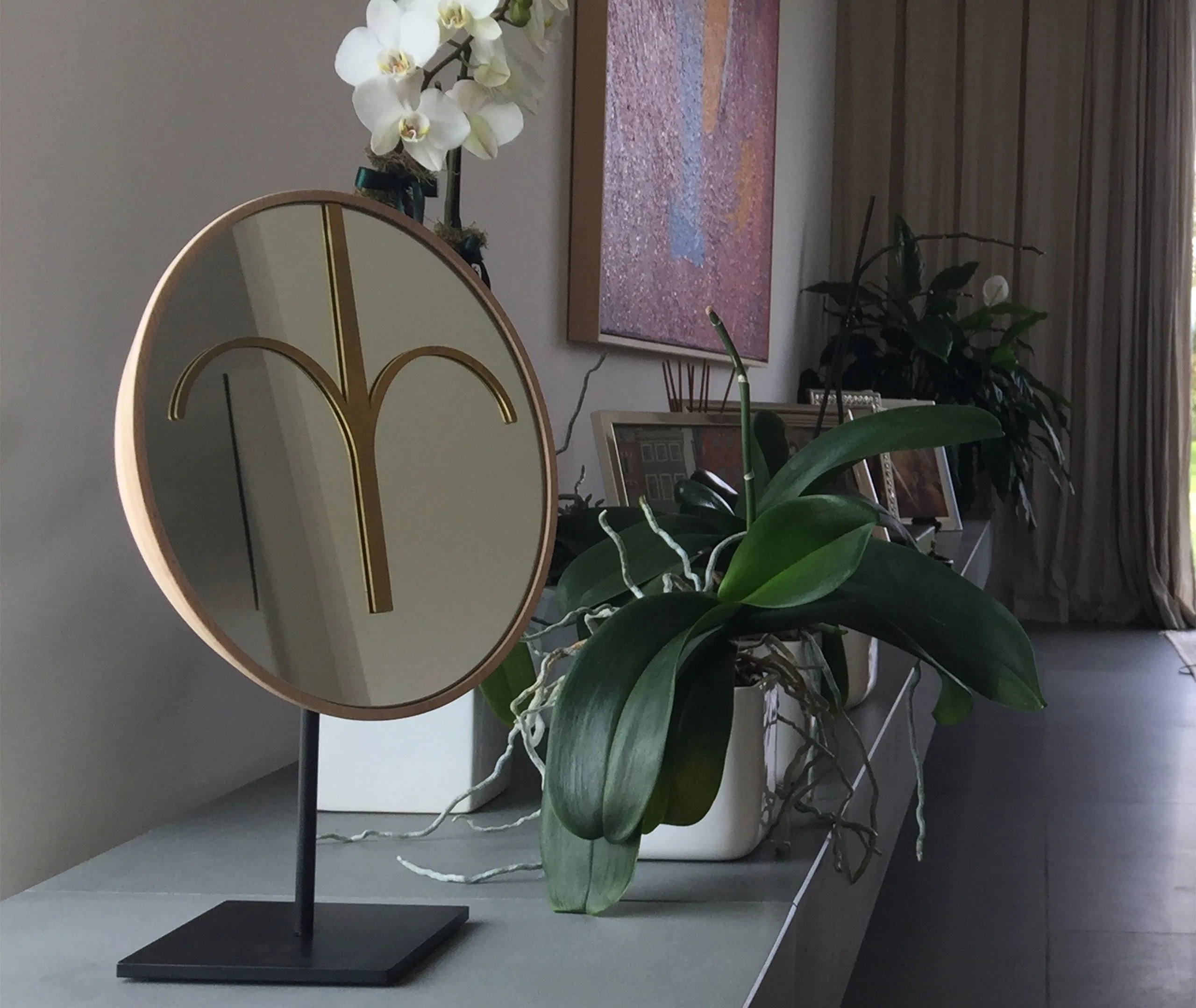 Sculptural Mirror with Stand - Beech, Wood