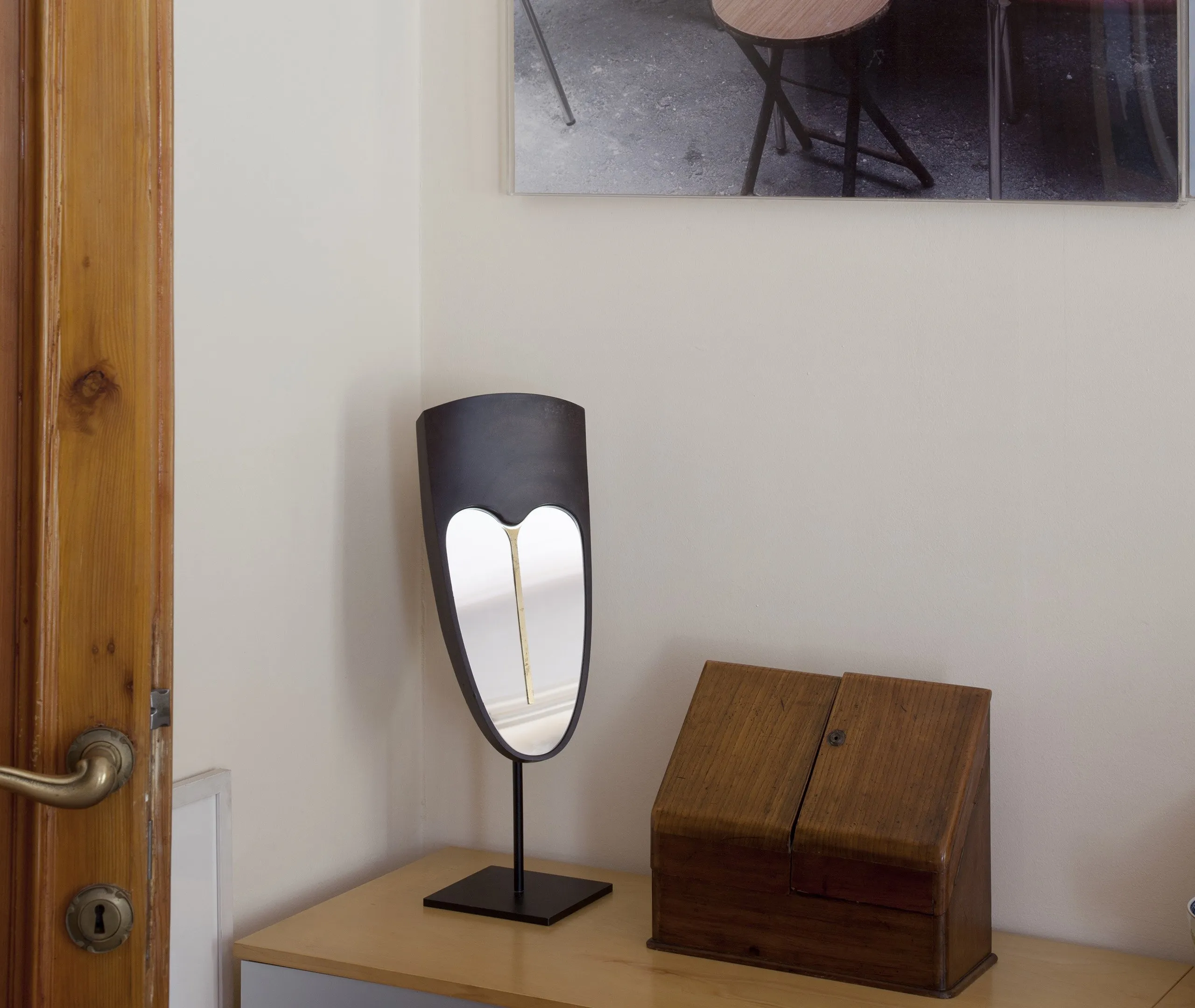 Sculptural Mirror with Stand - Wengé, Wood