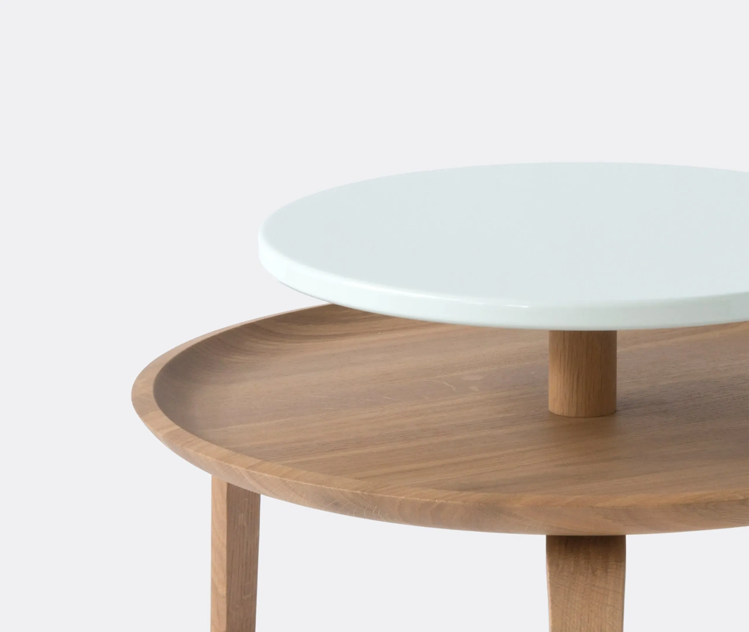 Secreto 60 Round Coffee Table with Storage - White, Oak