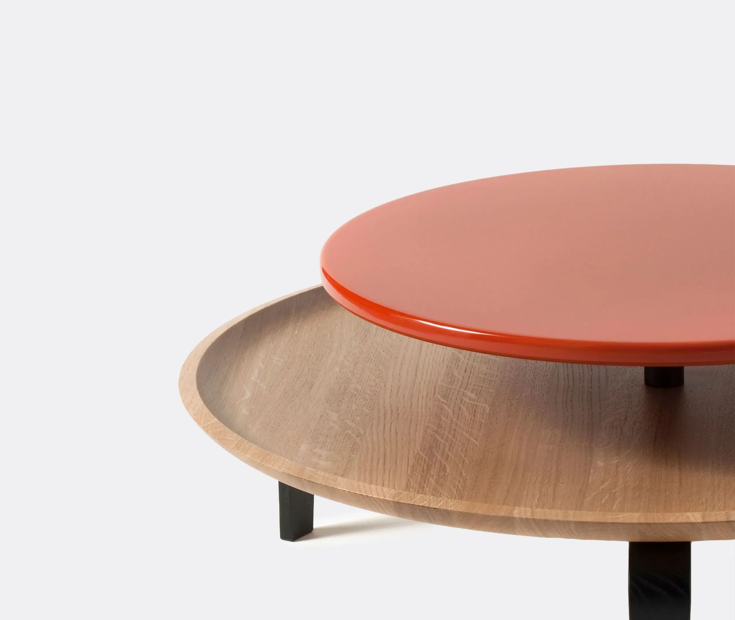 Secreto 85 Round Coffee Table - Orange, Natural Oak