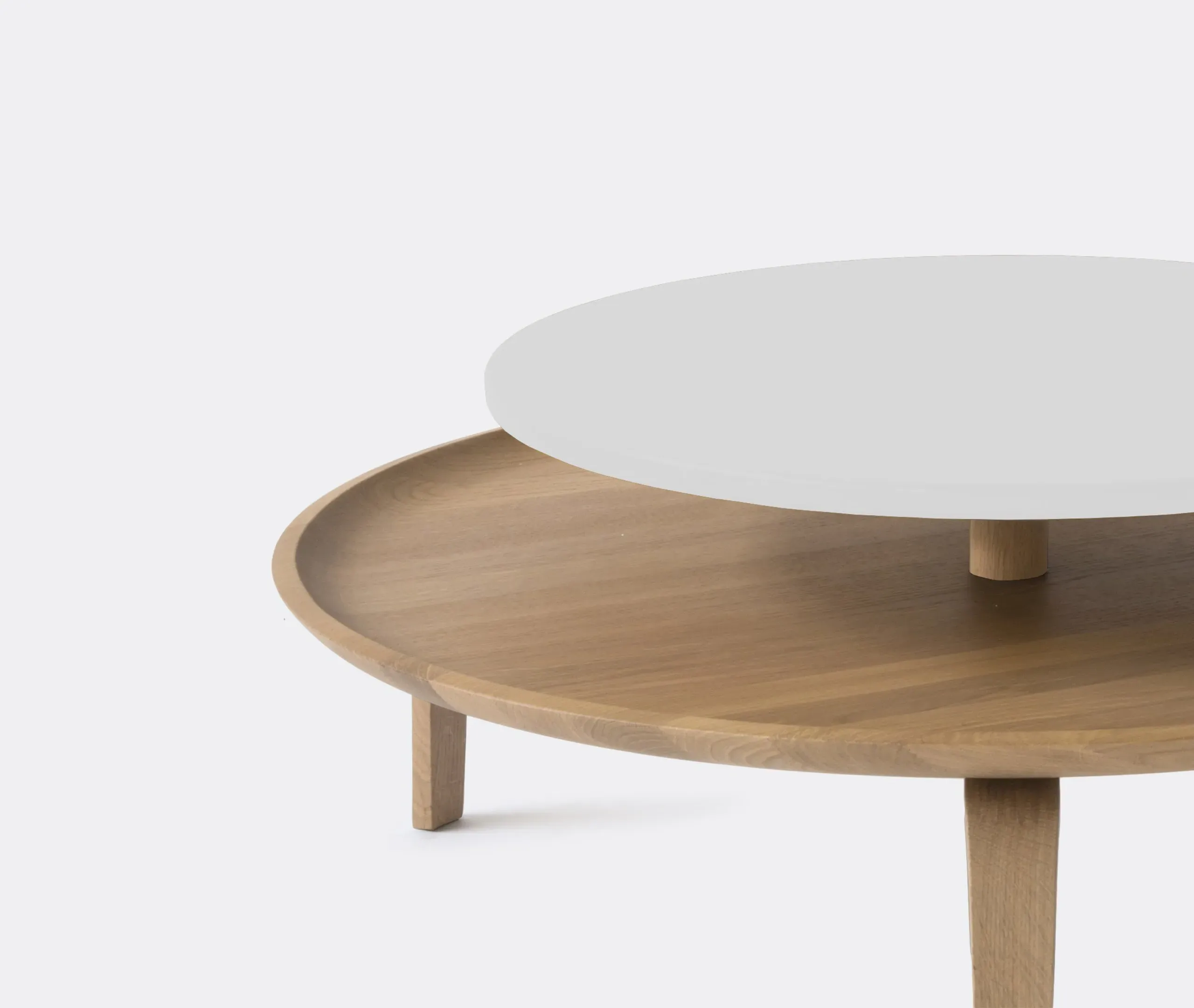 Secreto 85 Round Coffee Table - White, Natural Oak