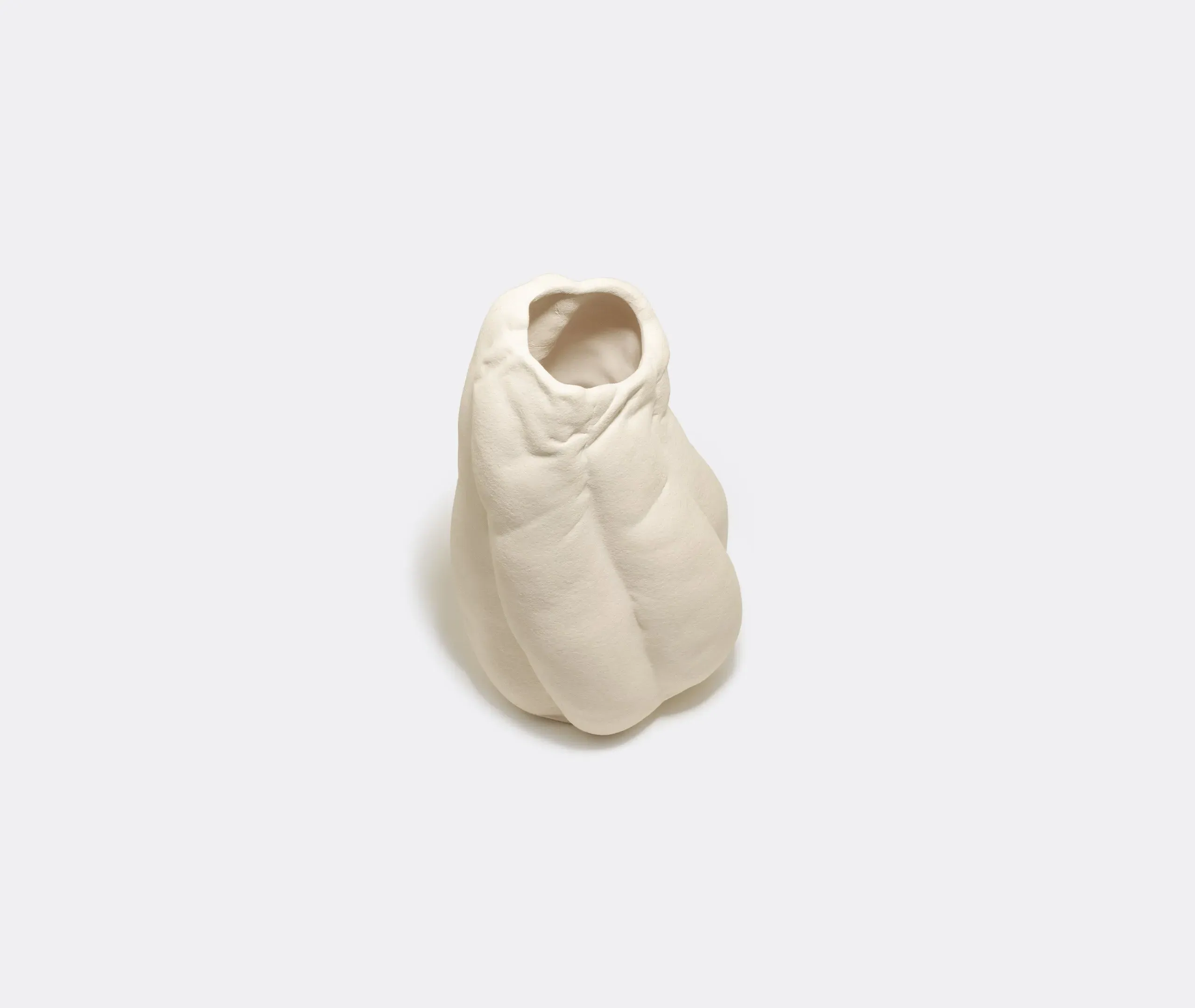 Curved Vase with Fold Design - White, Ceramic