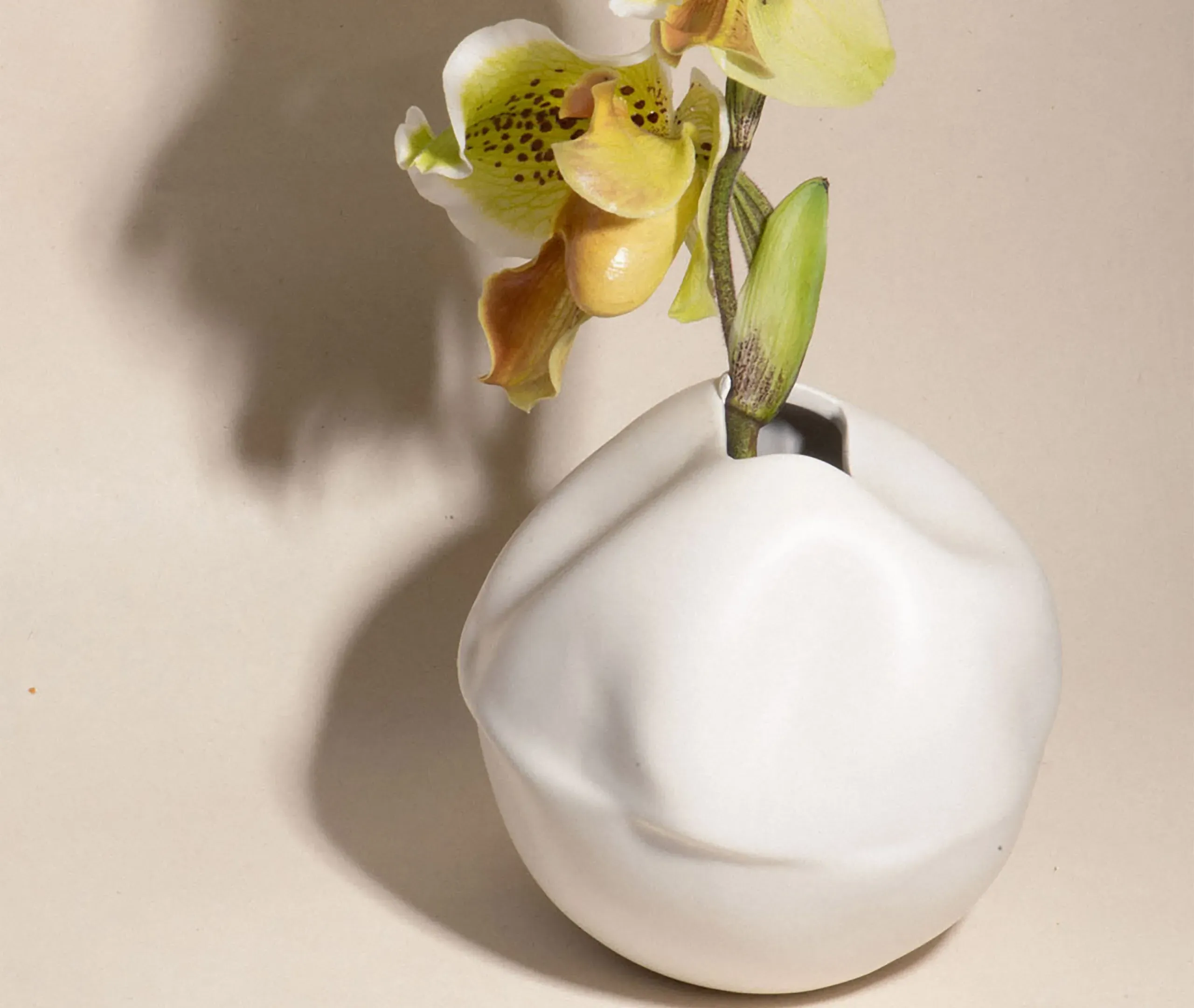 Sculptural Vase with Flowing Form - White, Ceramic