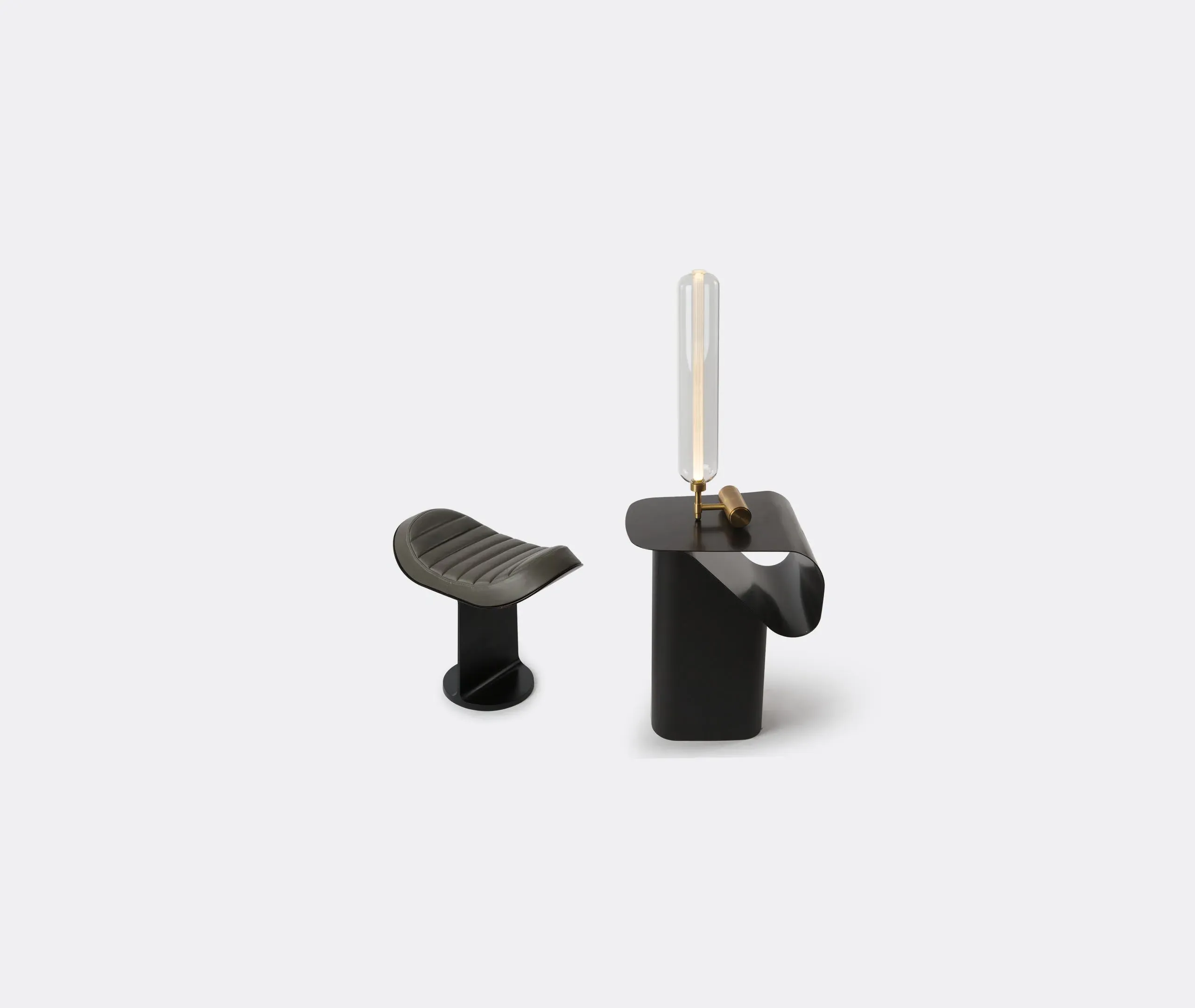 Hea Stool with T-Beam Design - Black, Leather