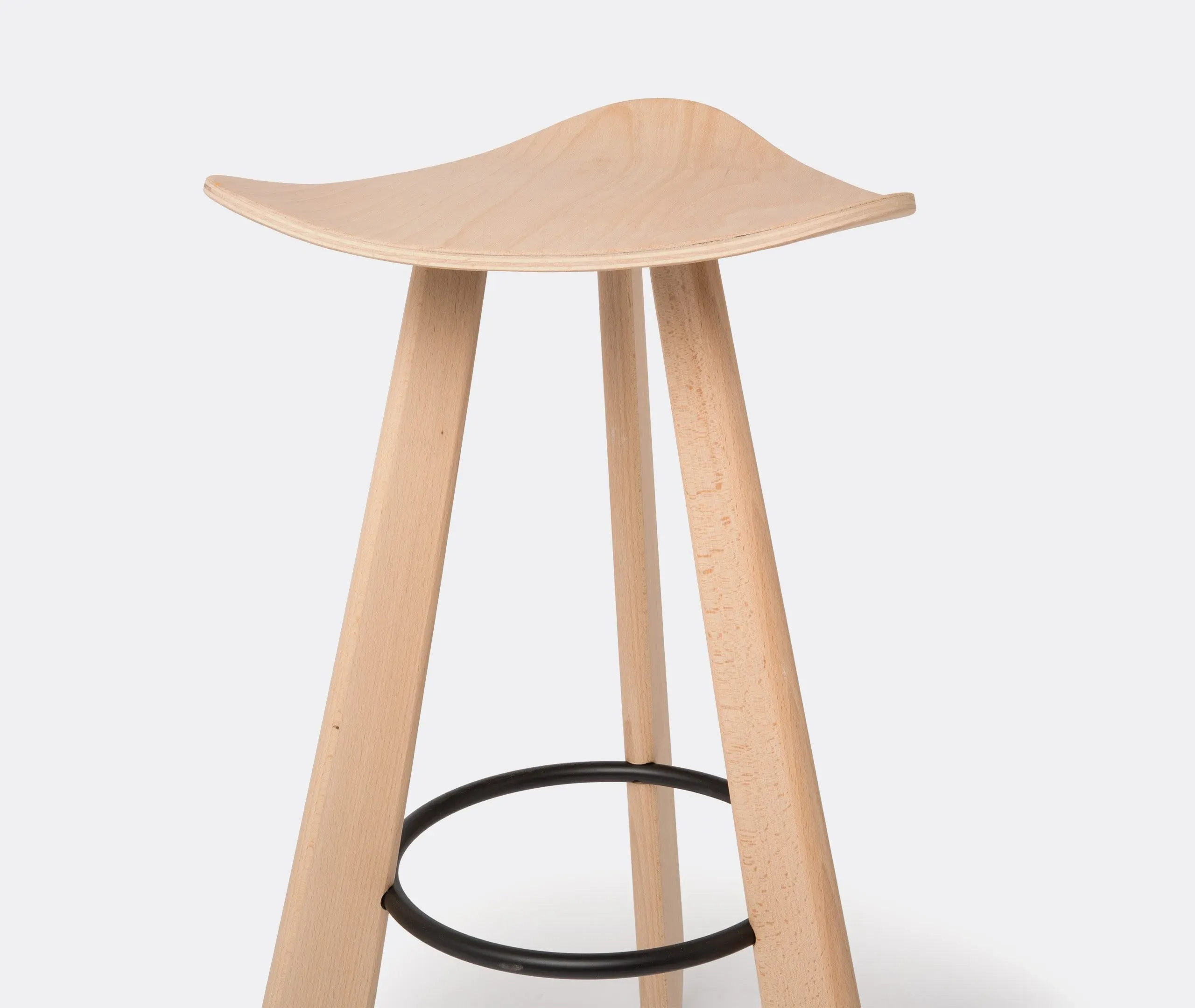 Large Stool with Footrest - Natural, Beech