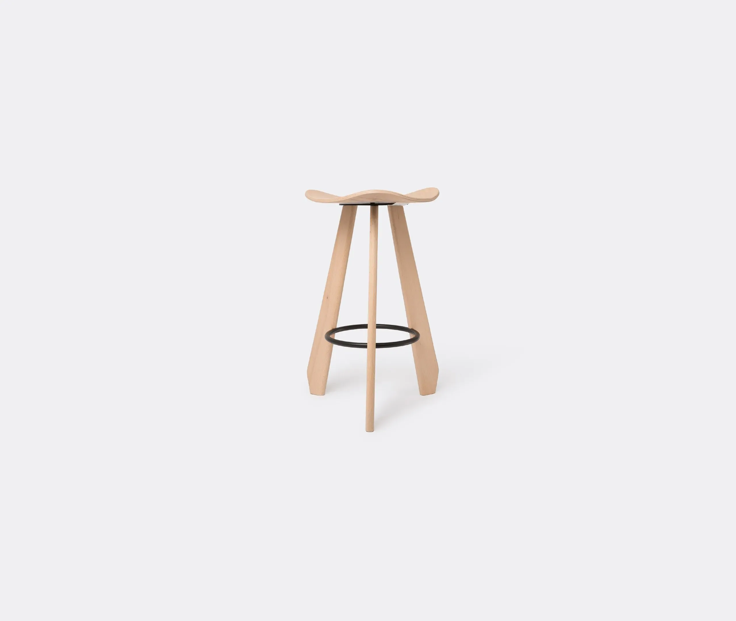 Small Stool with Footrest - Natural, Beech