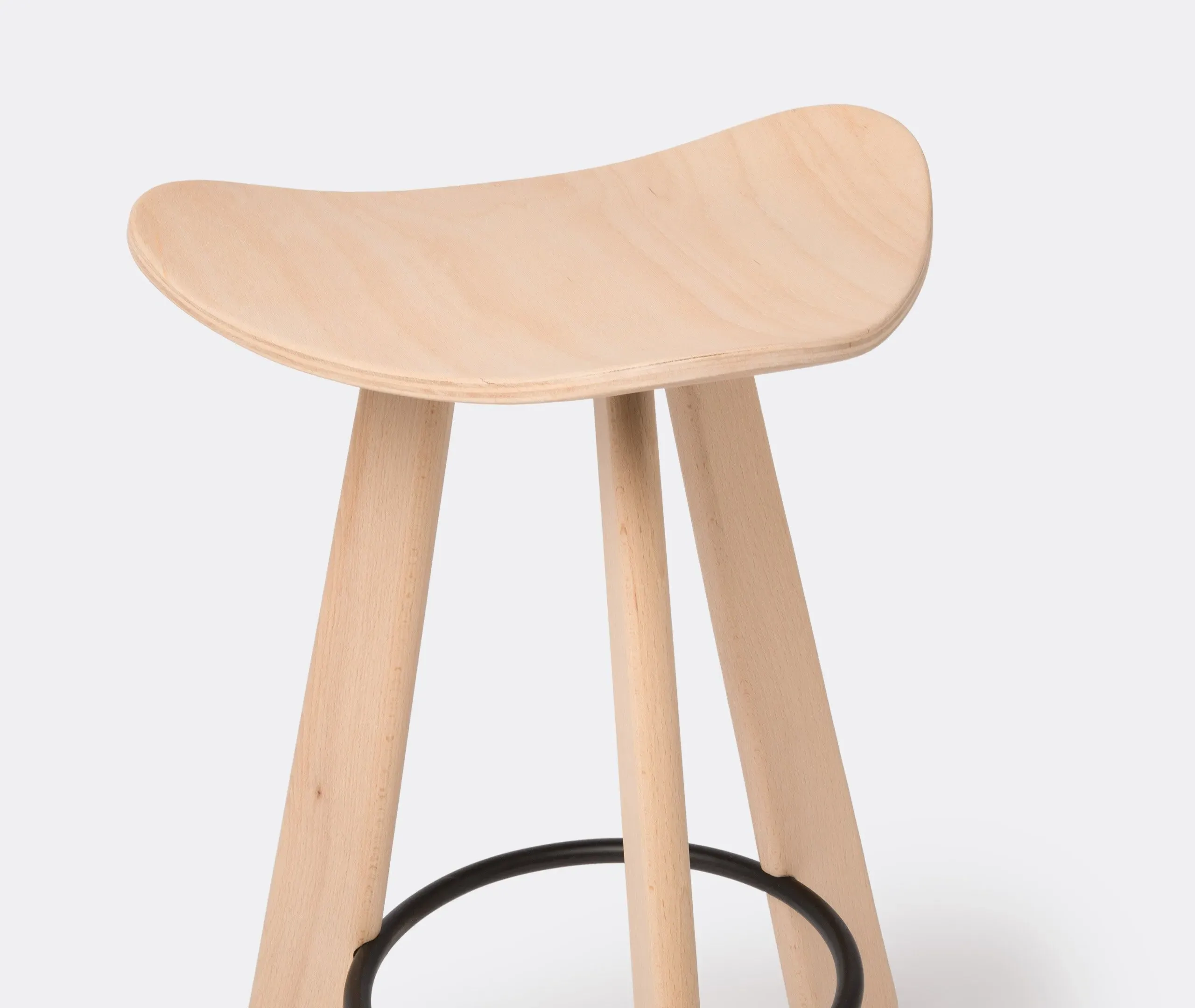 Small Stool with Footrest - Natural, Beech