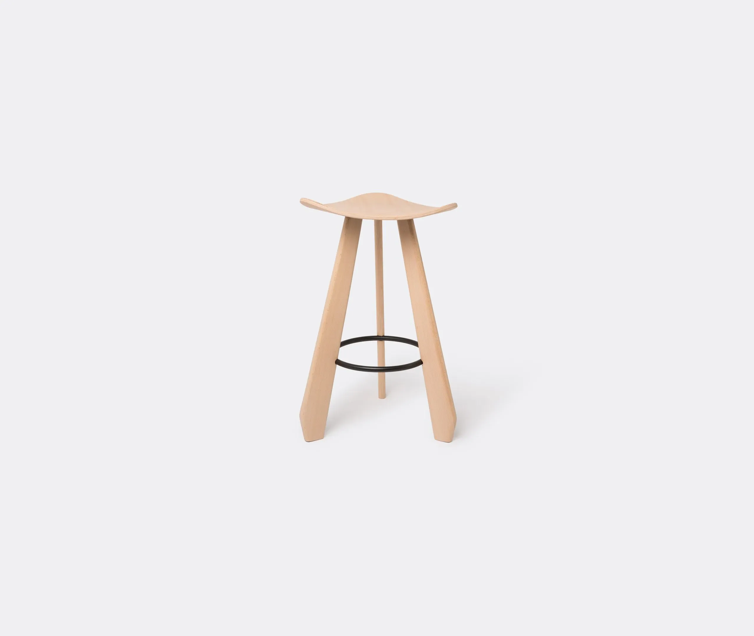 Small Stool with Footrest - Natural, Beech image