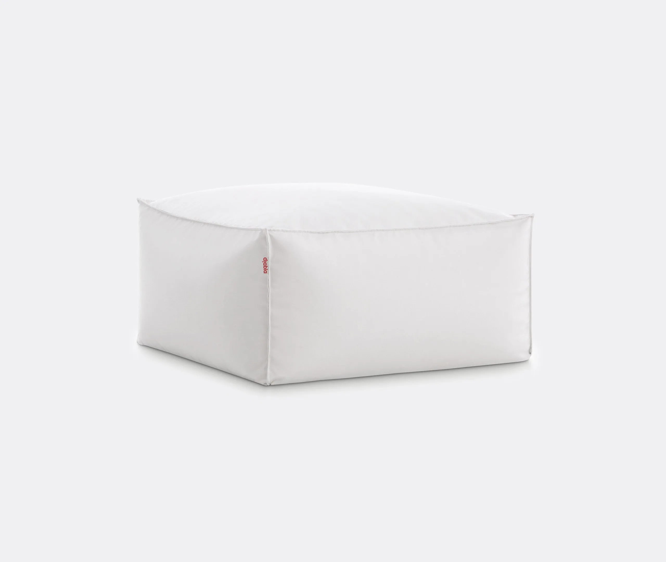 Square Pouf with Beads - White, Fabric
